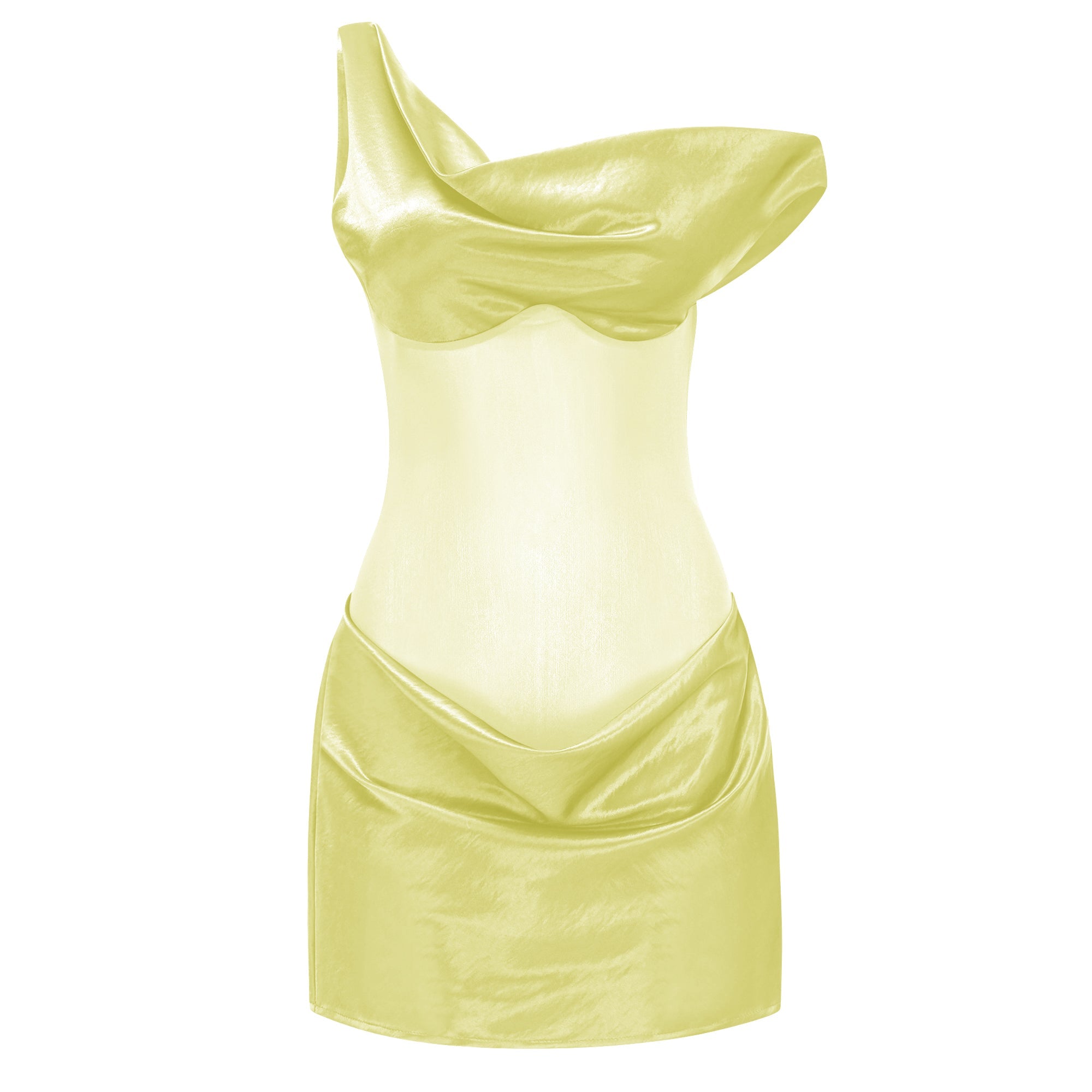 Pernilla Yellow One Shoulder Satin Mini Dress