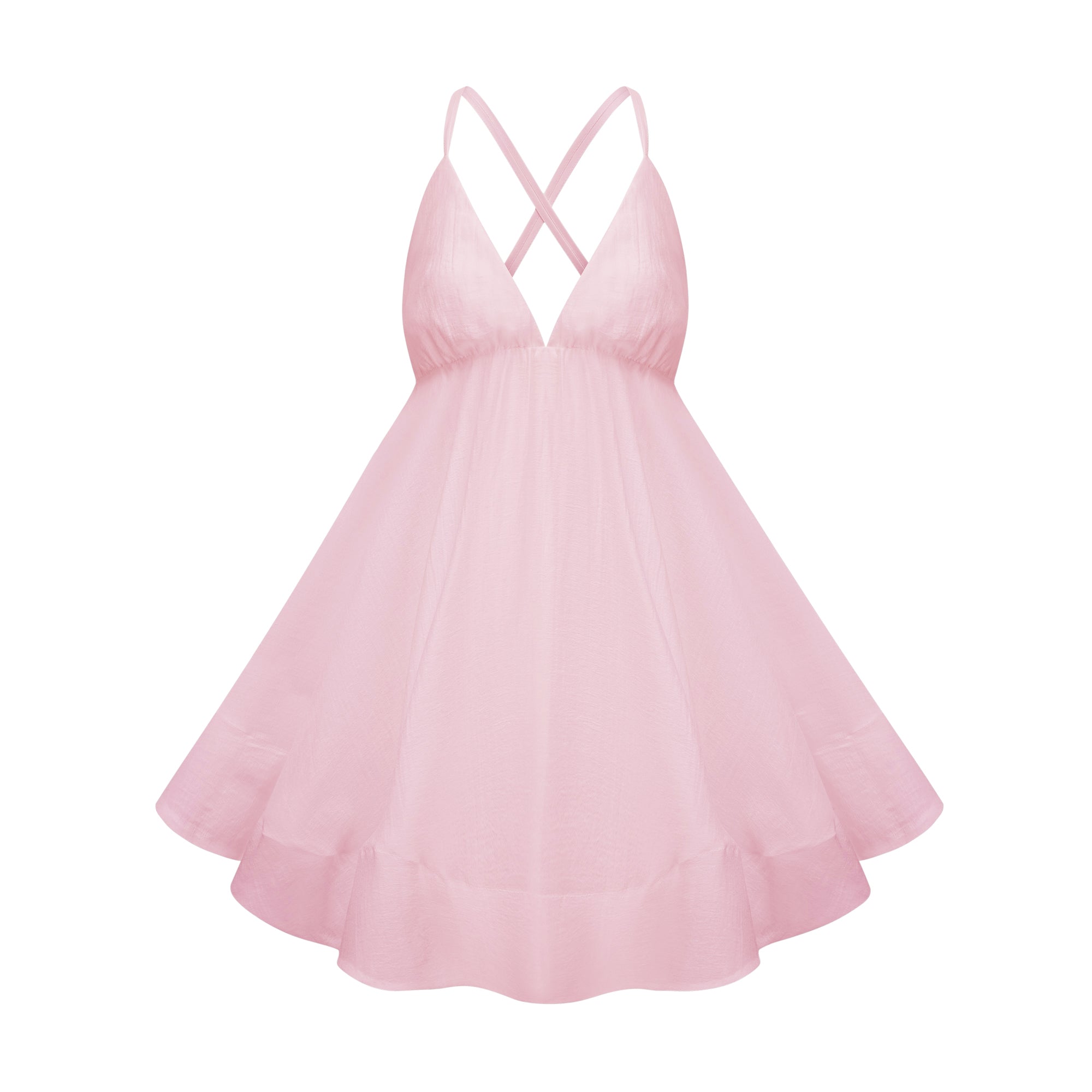 Quincie Pink Shirred Flounced Mini Dress