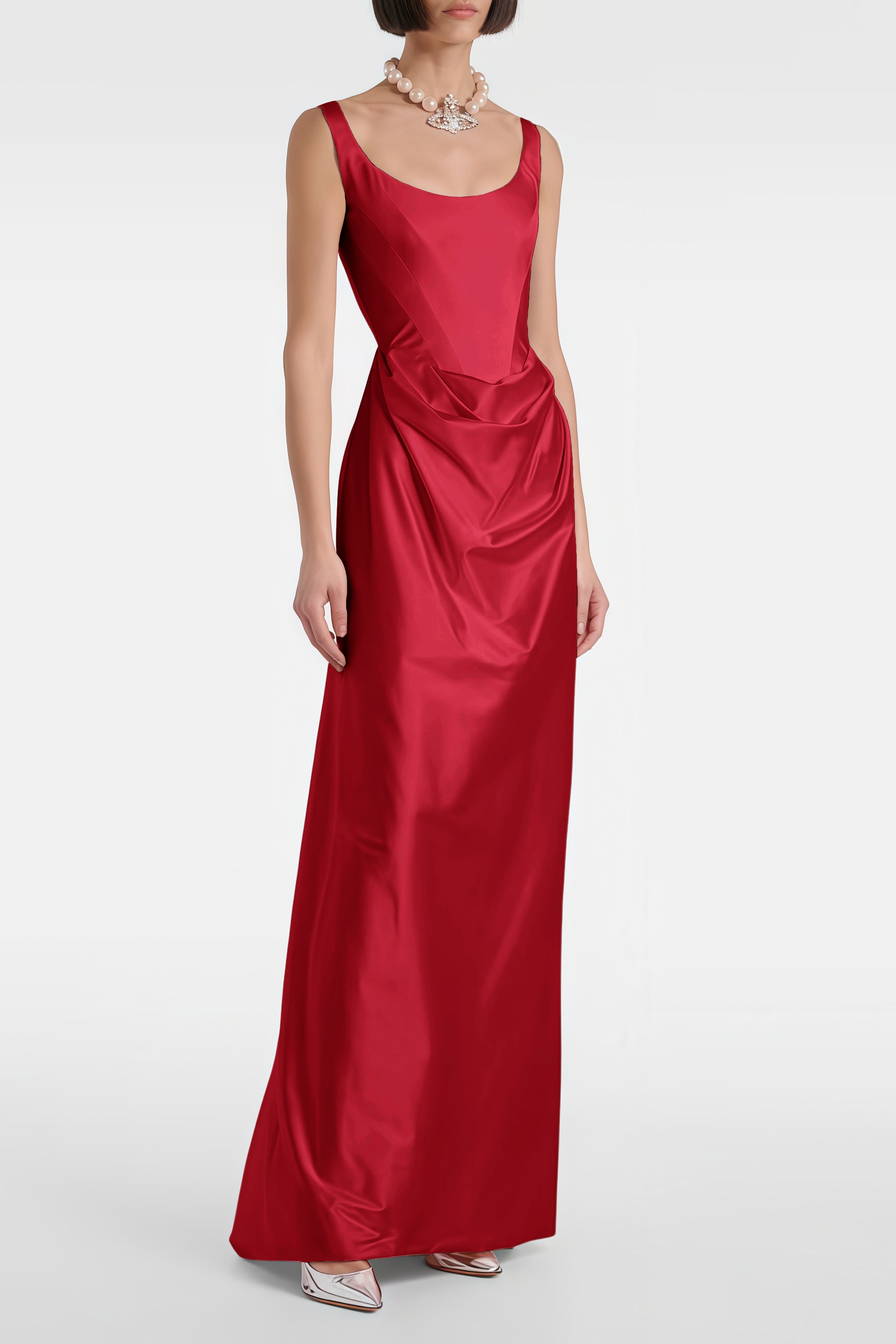 Fiona Red Satin Square Neck Maxi Dress