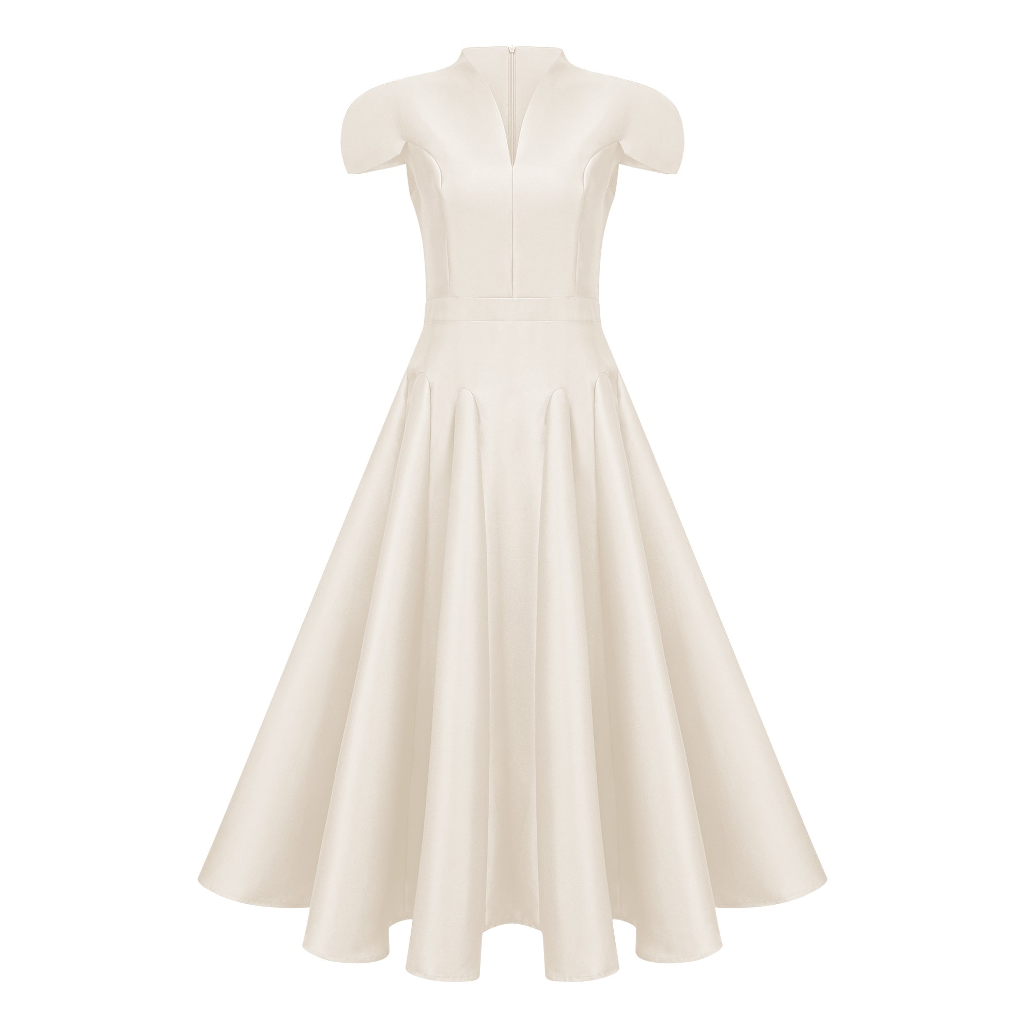 Aventin White Godet Design Midi Dress