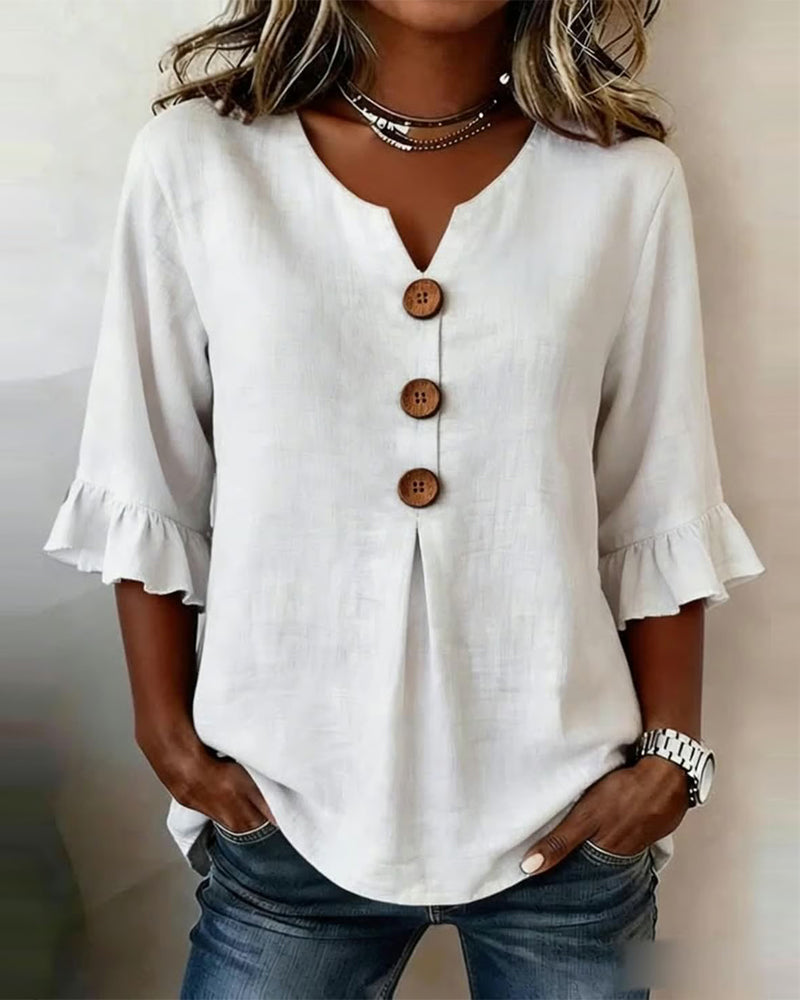 Sophia Solid Cotton Linen Blend Shirt