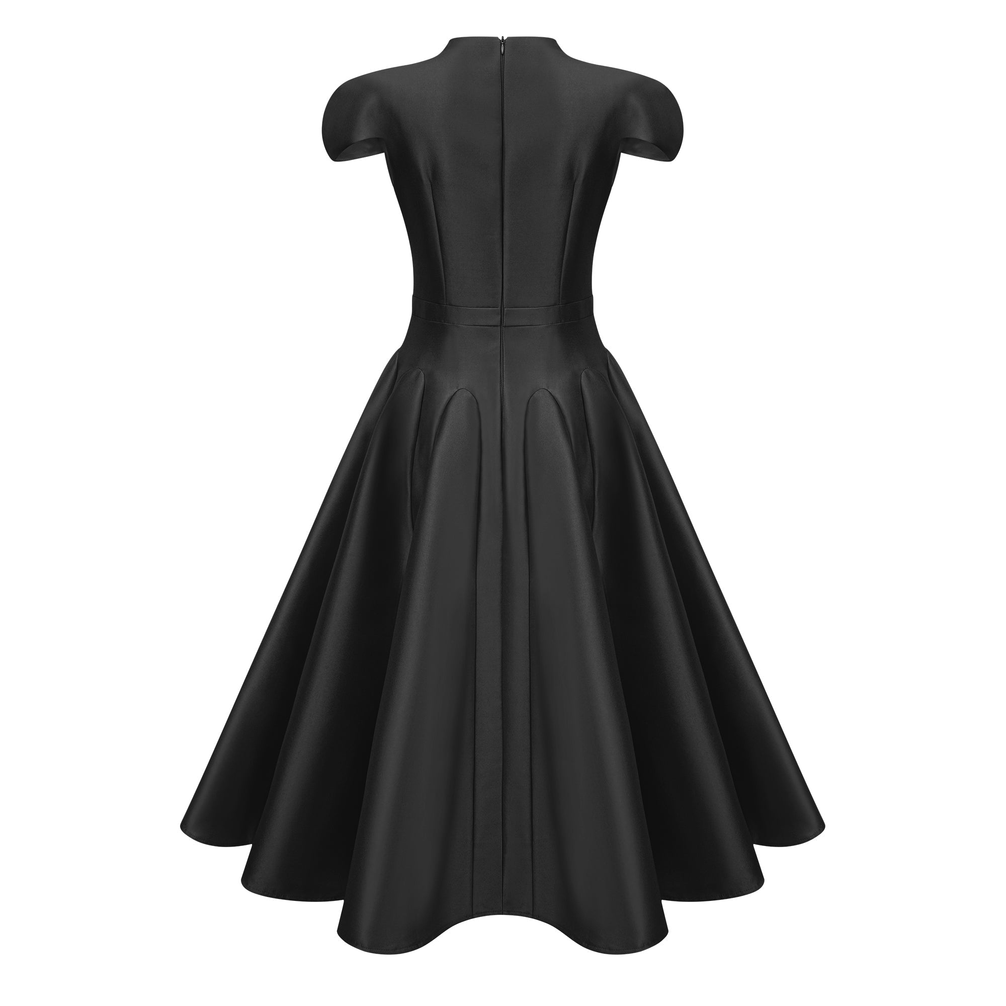 Aventin Black Godet Design Midi Dress