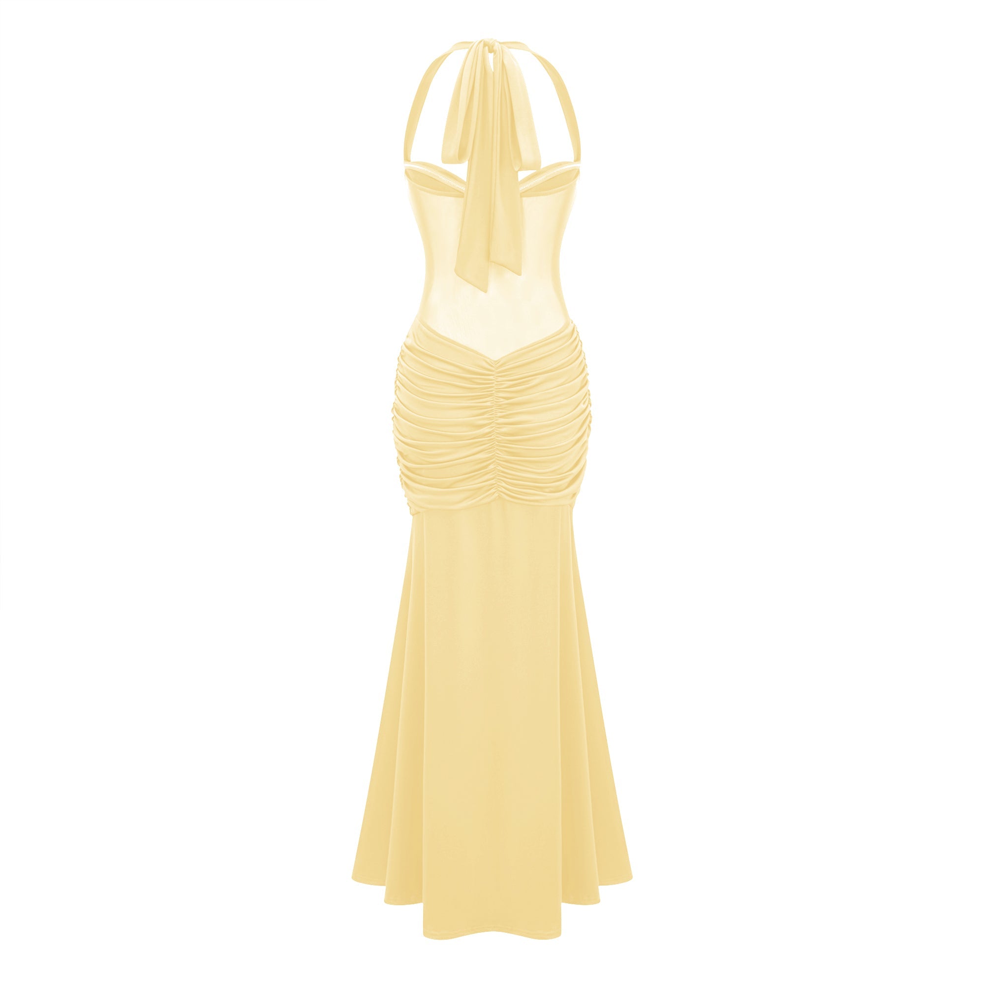 Amandine Yellow Halterneck Gathered Maxi Dress