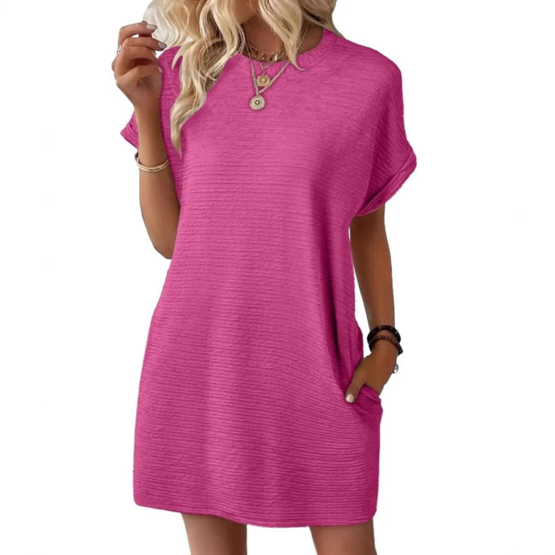 EVASHA™ – Casual Minimalist Round Neck Dress