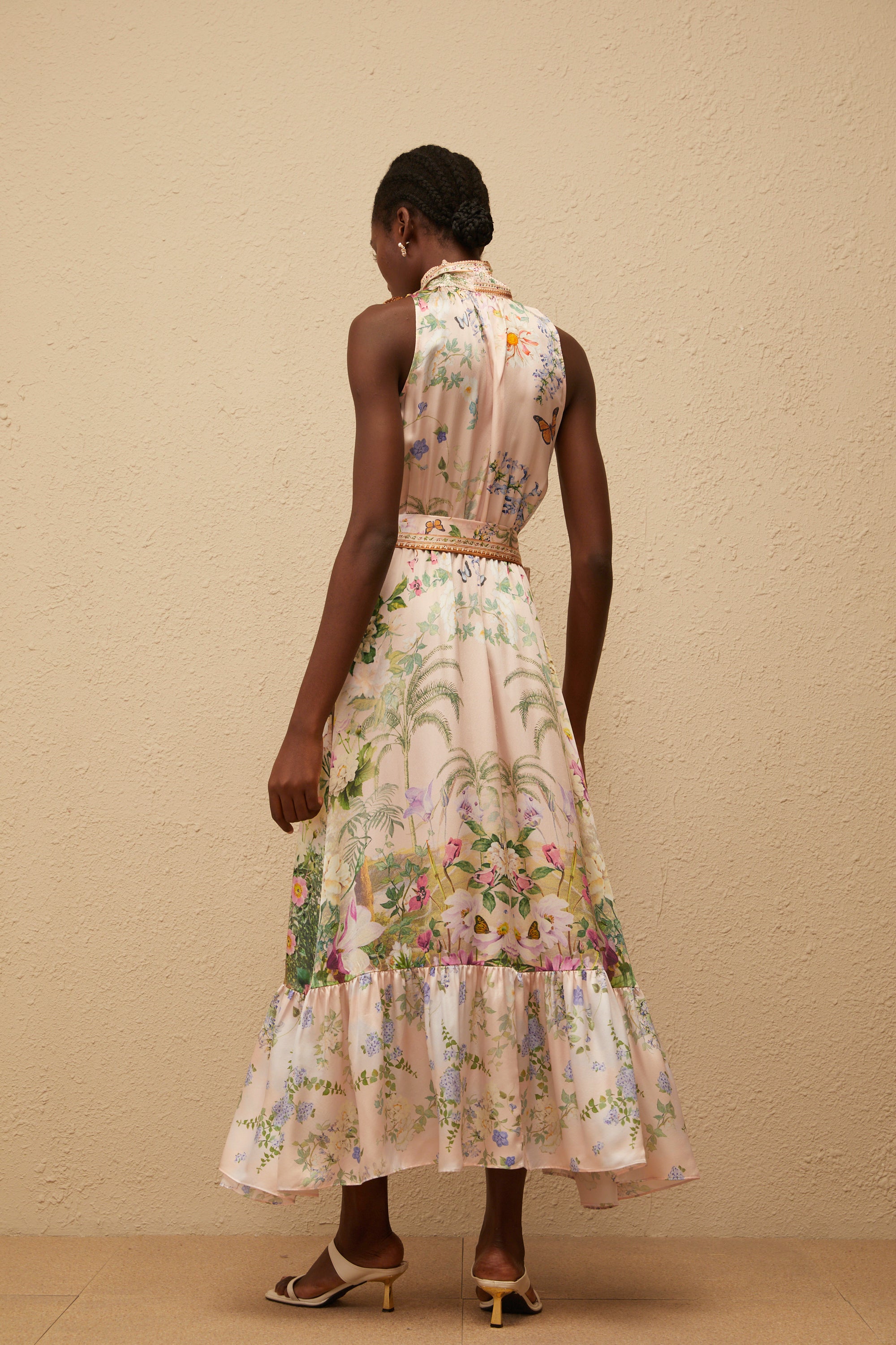 Madeleine Neutral Floral Print Satin Maxi Dress