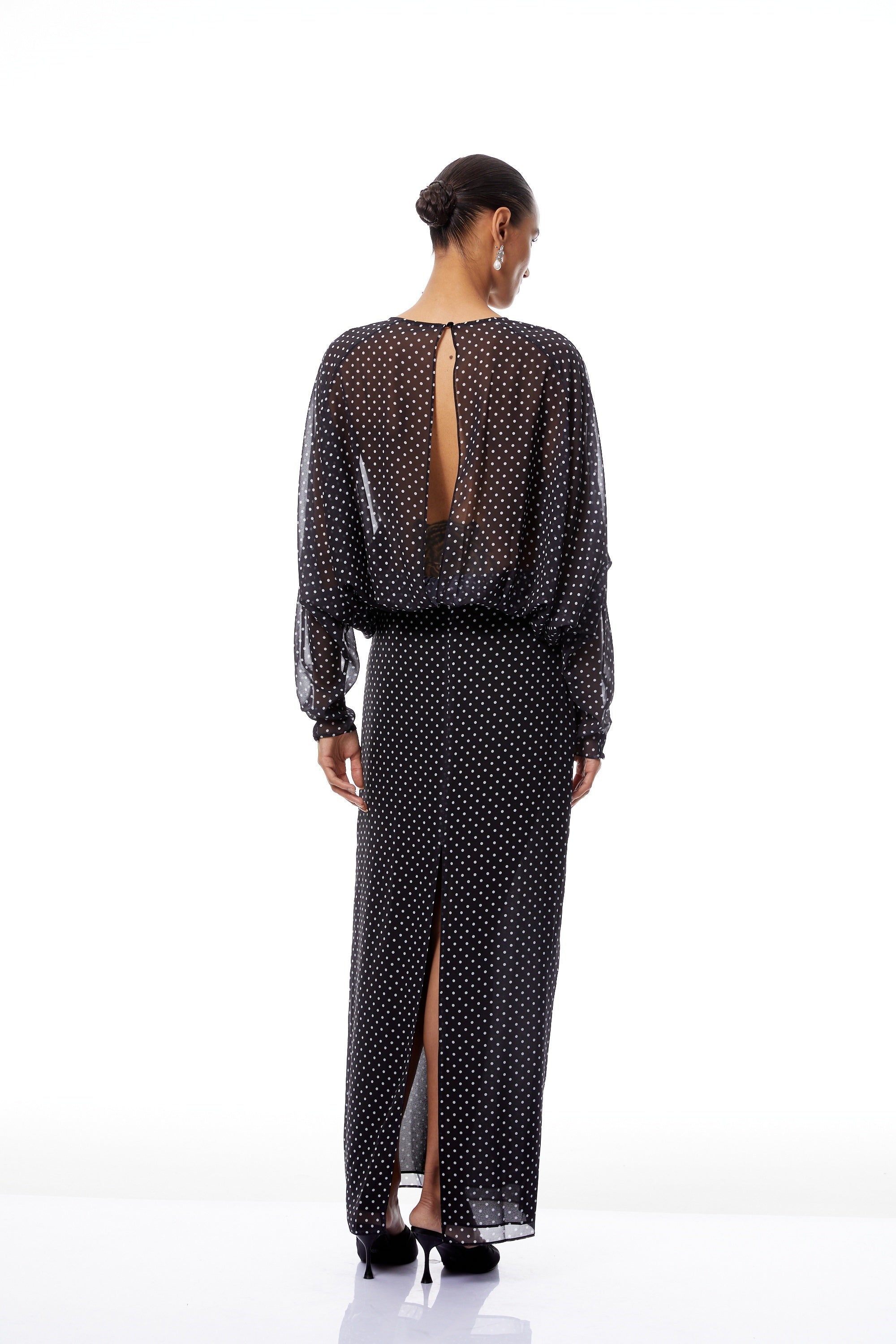 Emilia Black Polka Dot Chiffon Maxi Dress