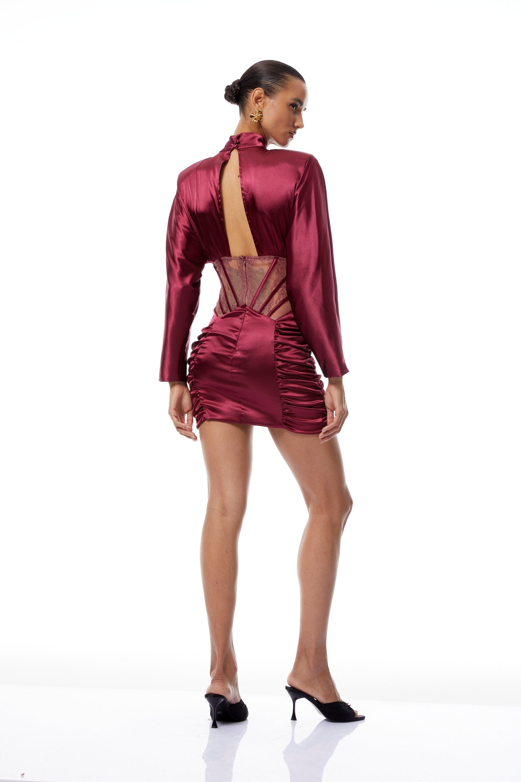 Imelda Red Lace Tulle Panel Satin Mini Dress