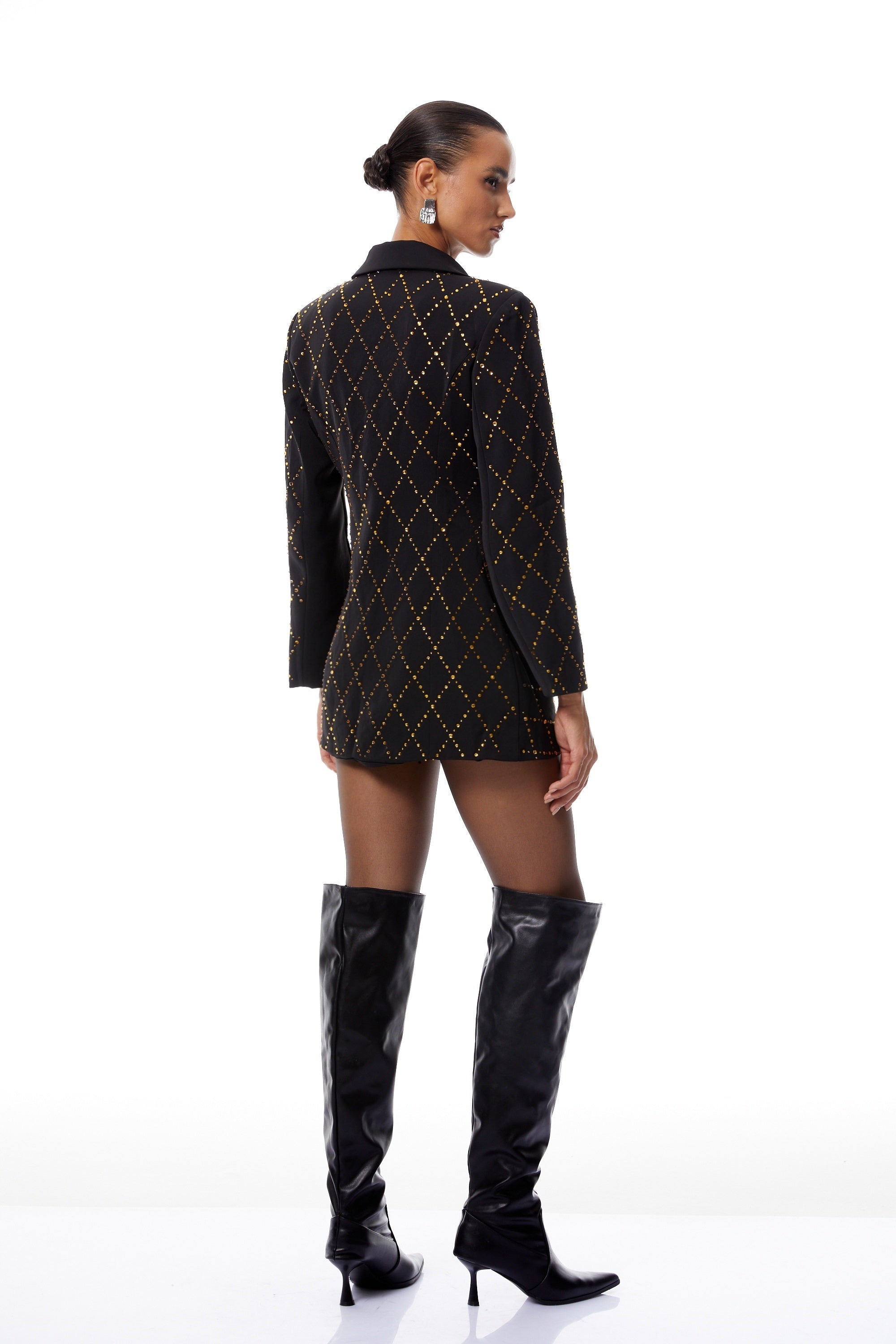 Eleonora Black Lozenge Rhinestone Mini Blazer Dress