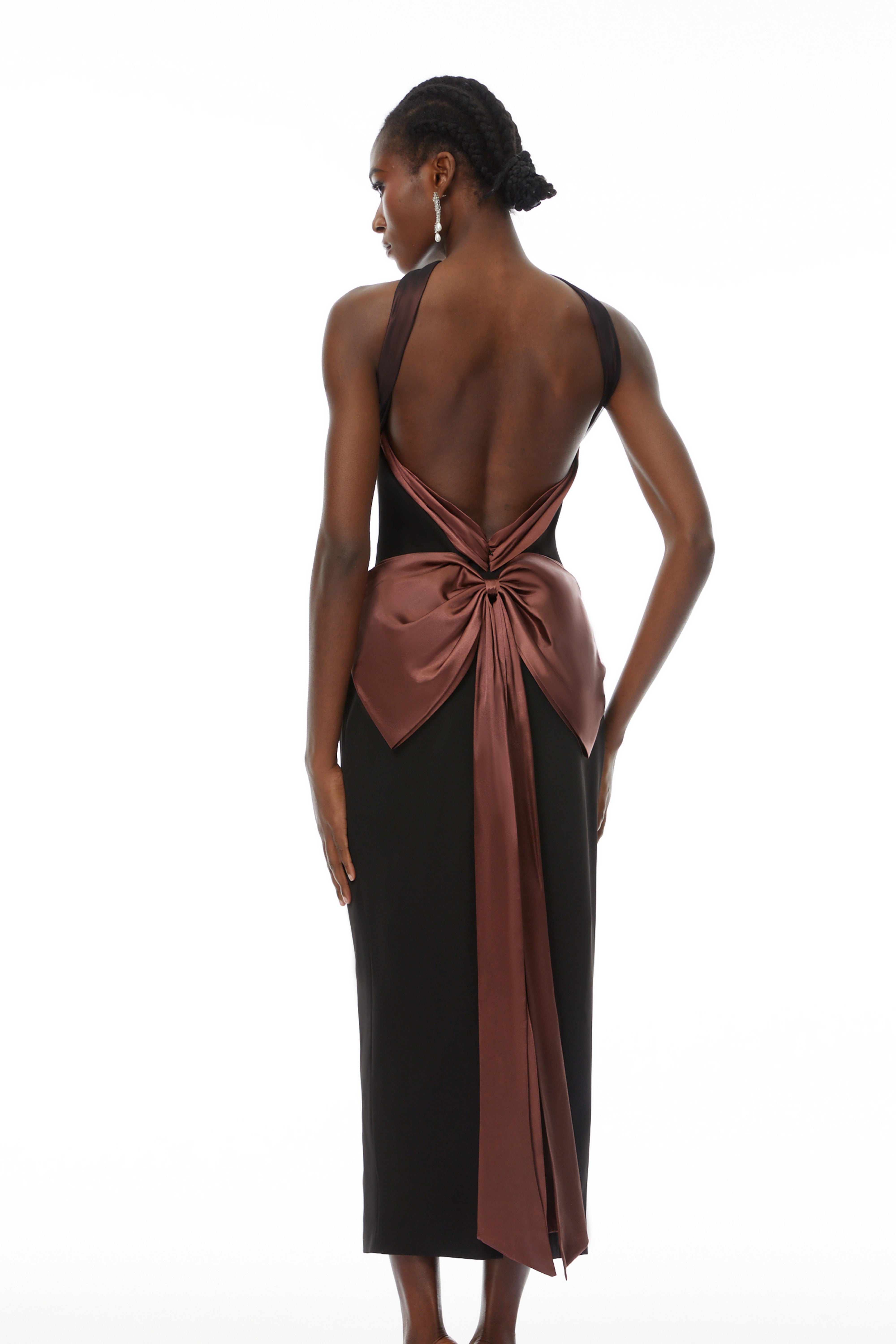 Miriam Black Open Back Maxi Gown with Bow