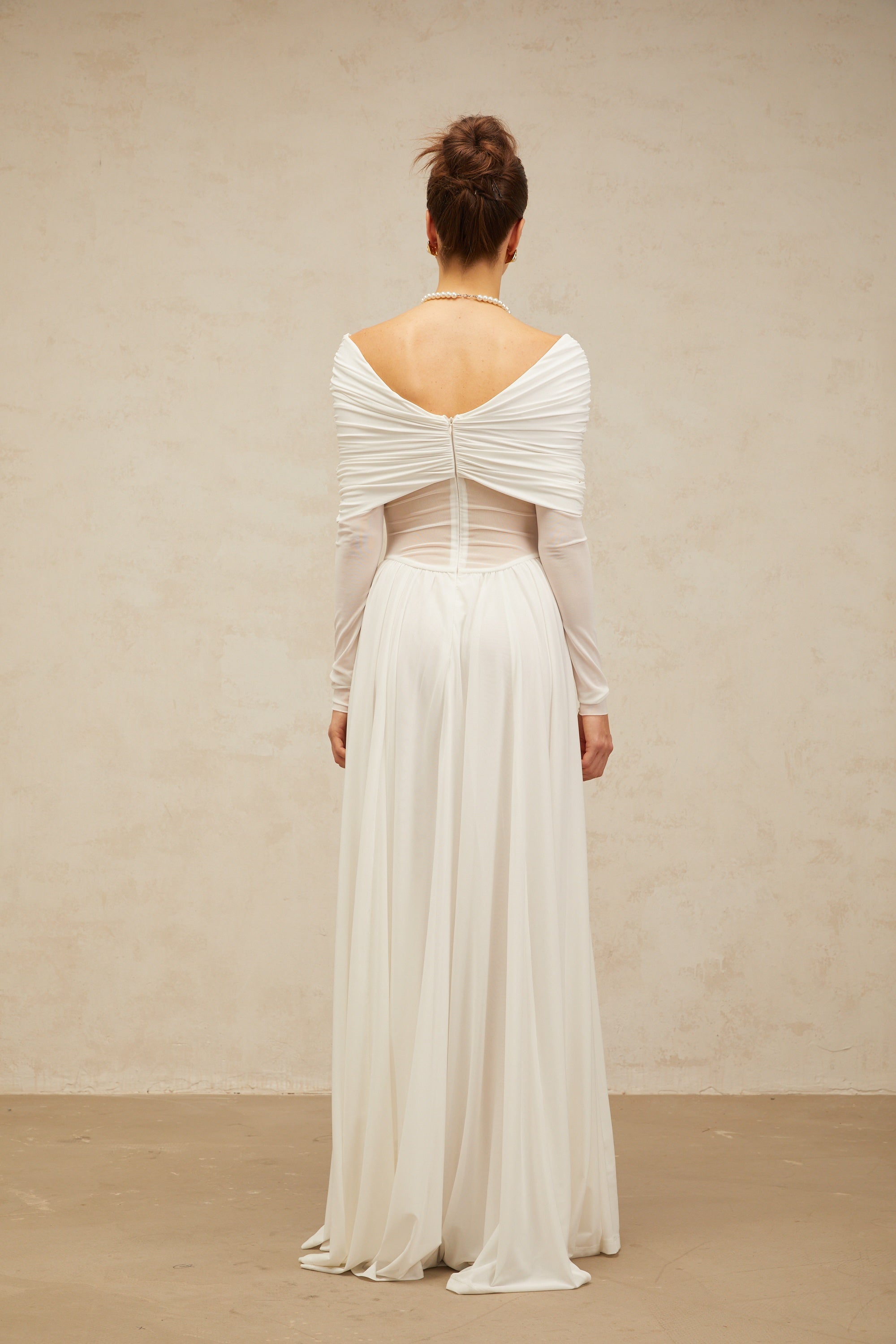 Vérane White Draped-detail Ruched Maxi Dress