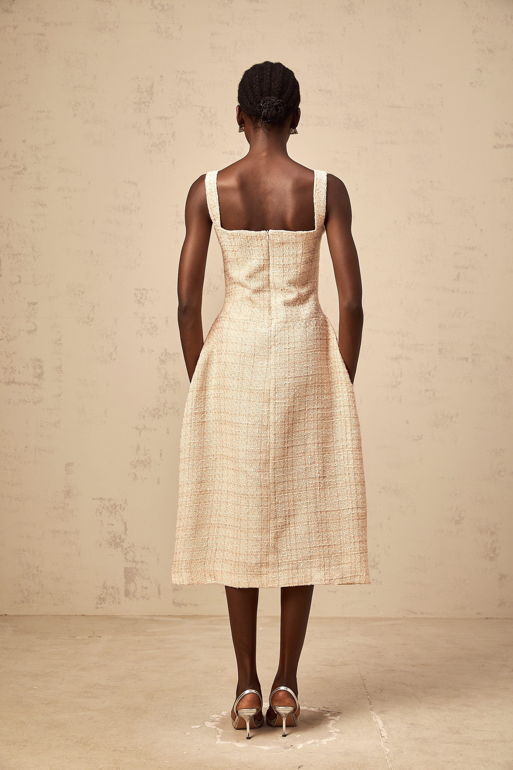 Véronica neutrals interwoven embroidered mini dress