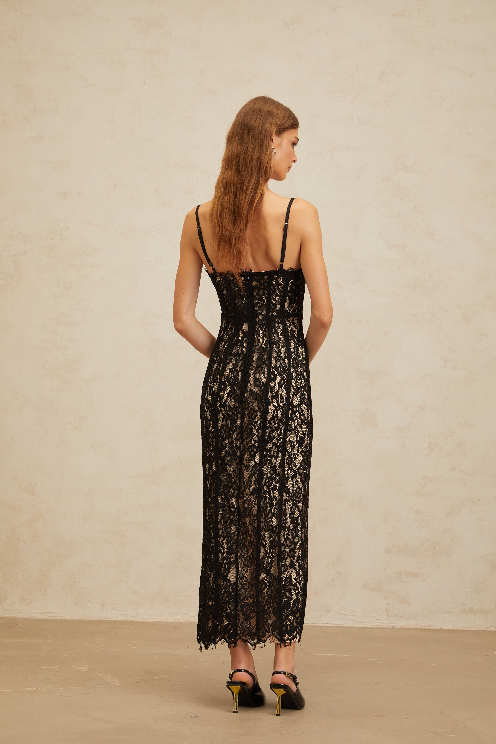 Giorgia Black Floral Lace Corset Maxi Dress