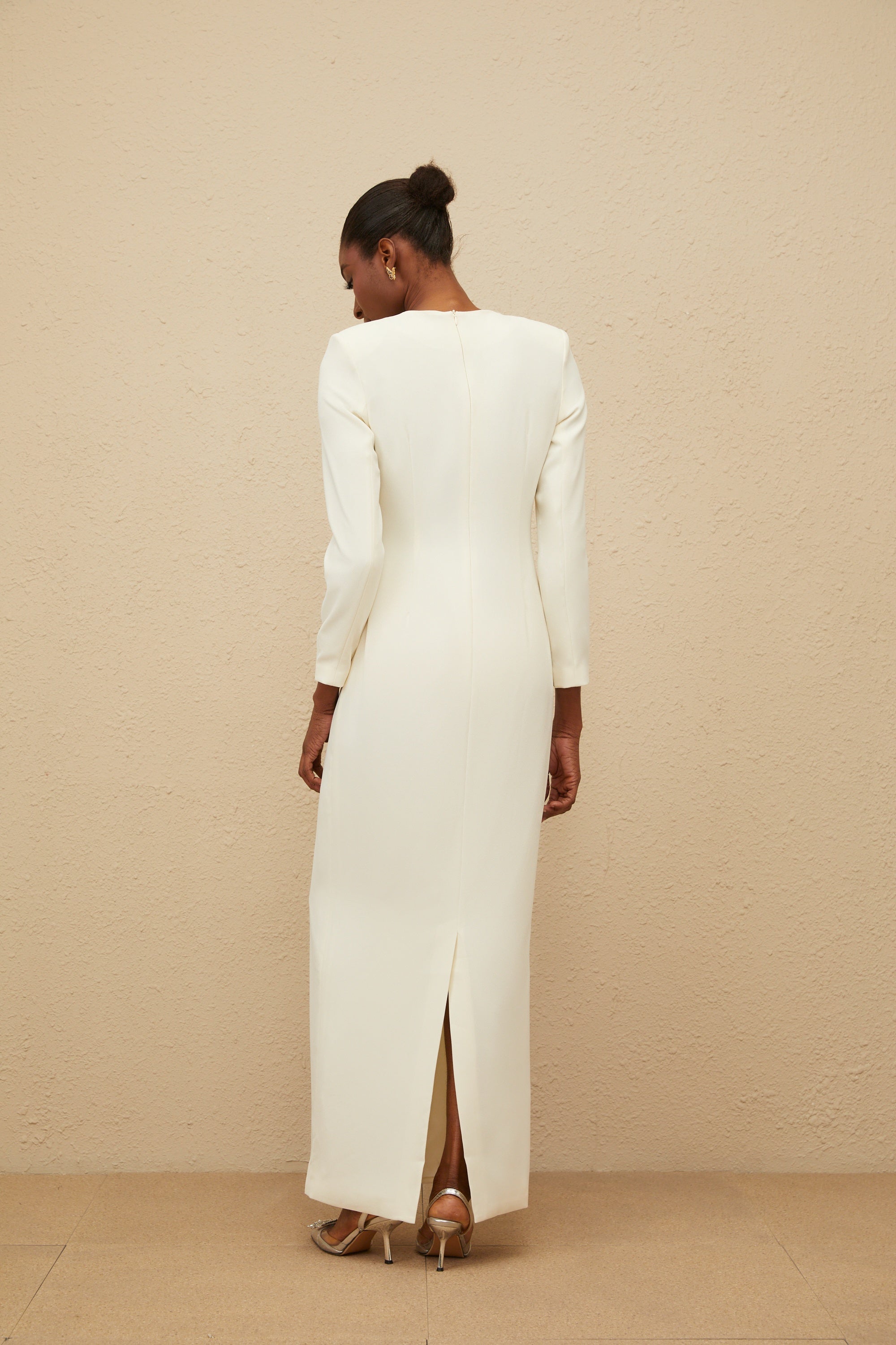 Rosée White Rhinestone Bead Embellished Maxi Dress