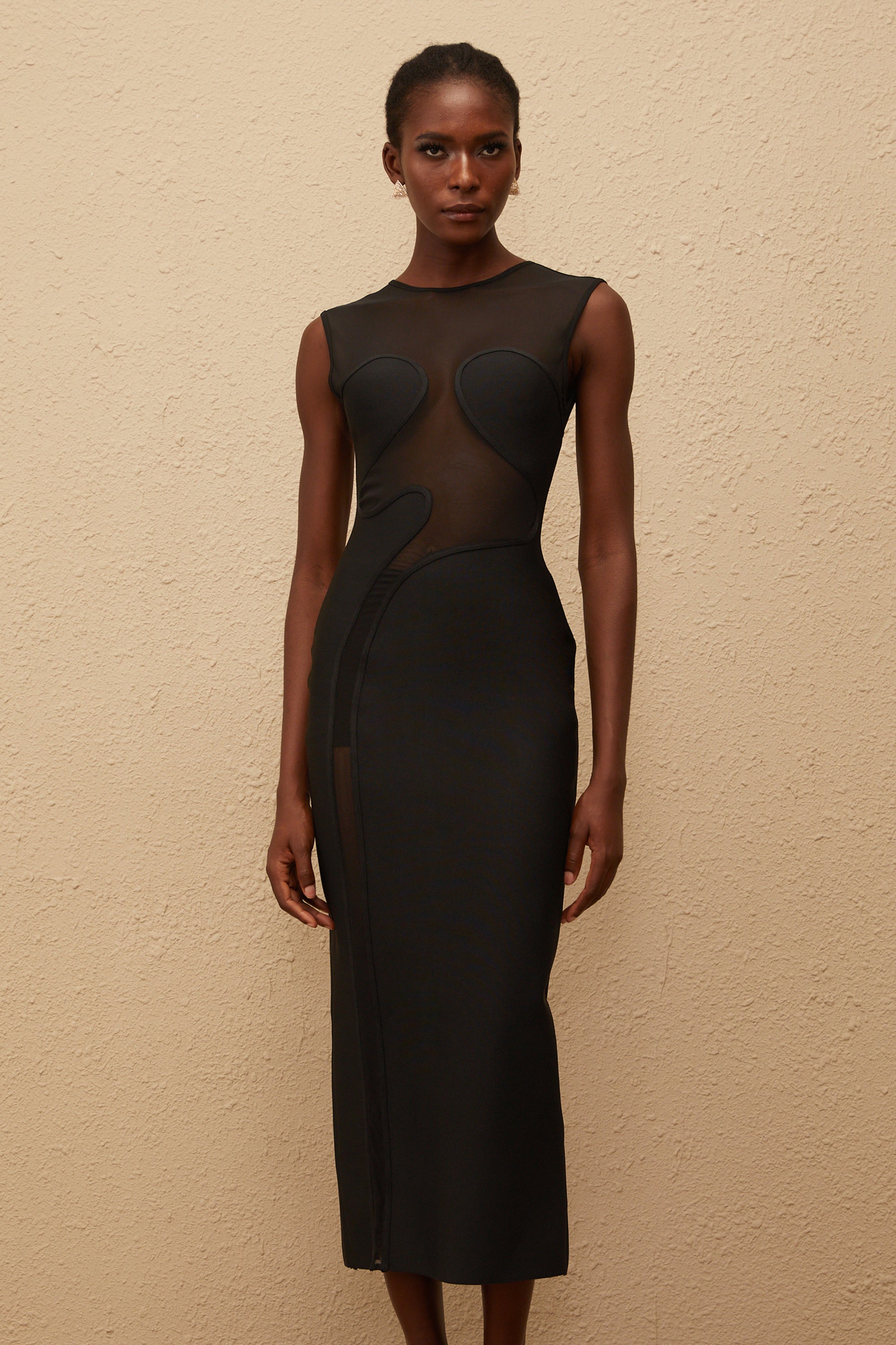 Cyrielle Black Mesh Panel Knit Maxi Dress