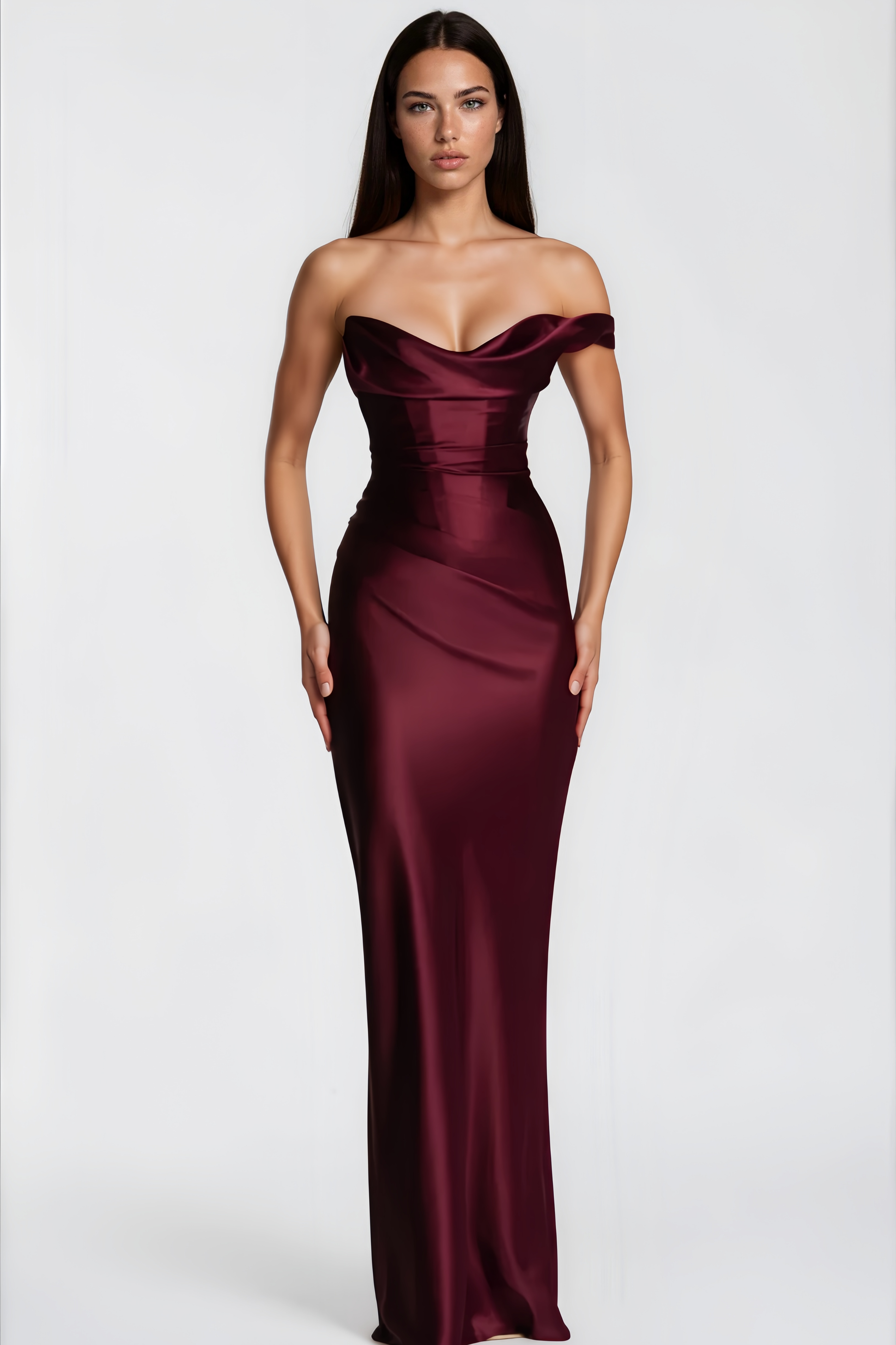 Hannah Burgundy One Shoulder Satin Maxi Dress