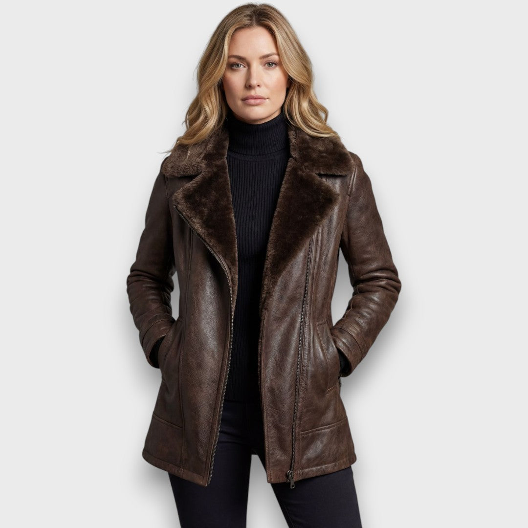 Ravene – Shearling-Trim Leather Winter Jacket