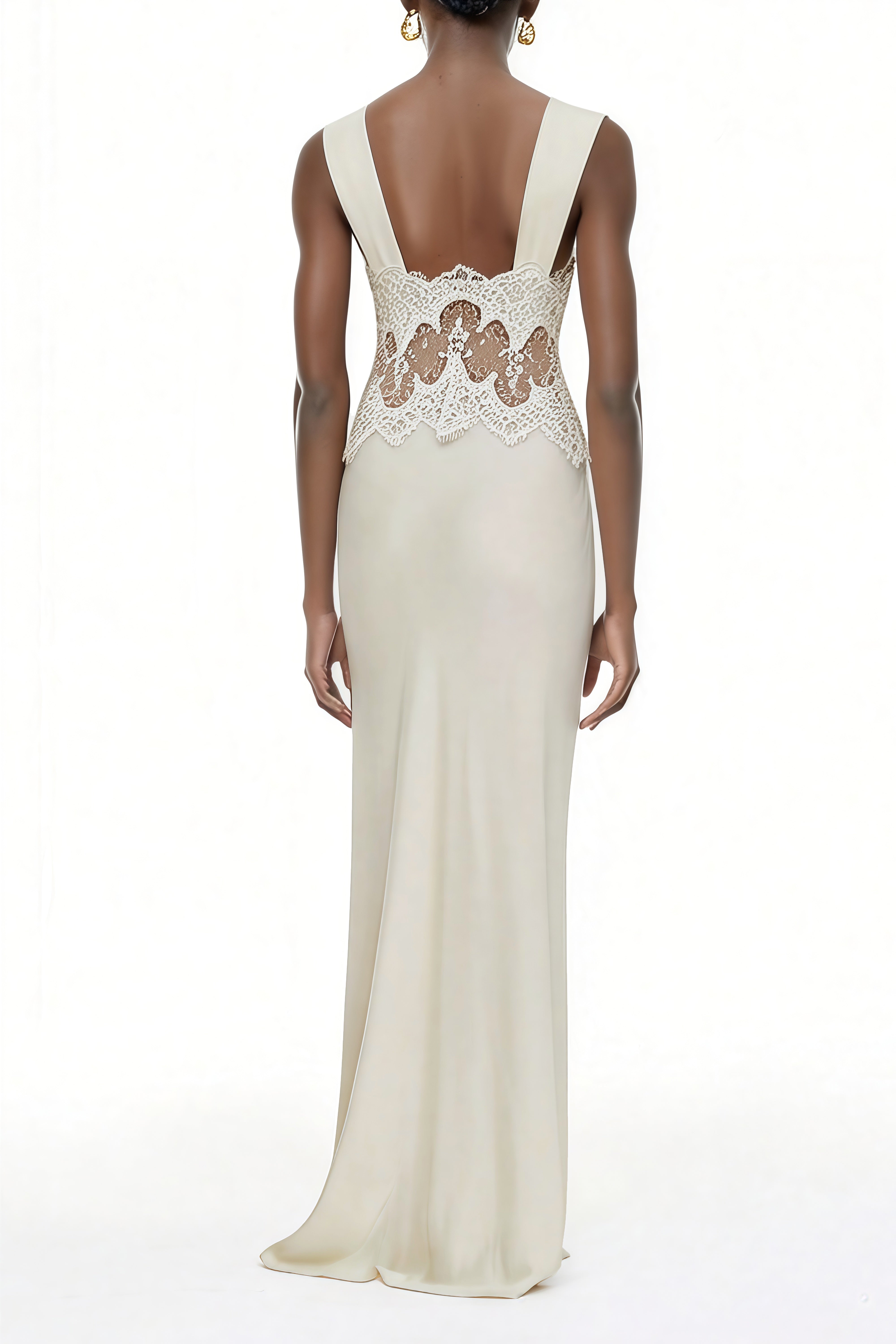 Aitana Neutrals Satin Maxi Dress with Lace Panels