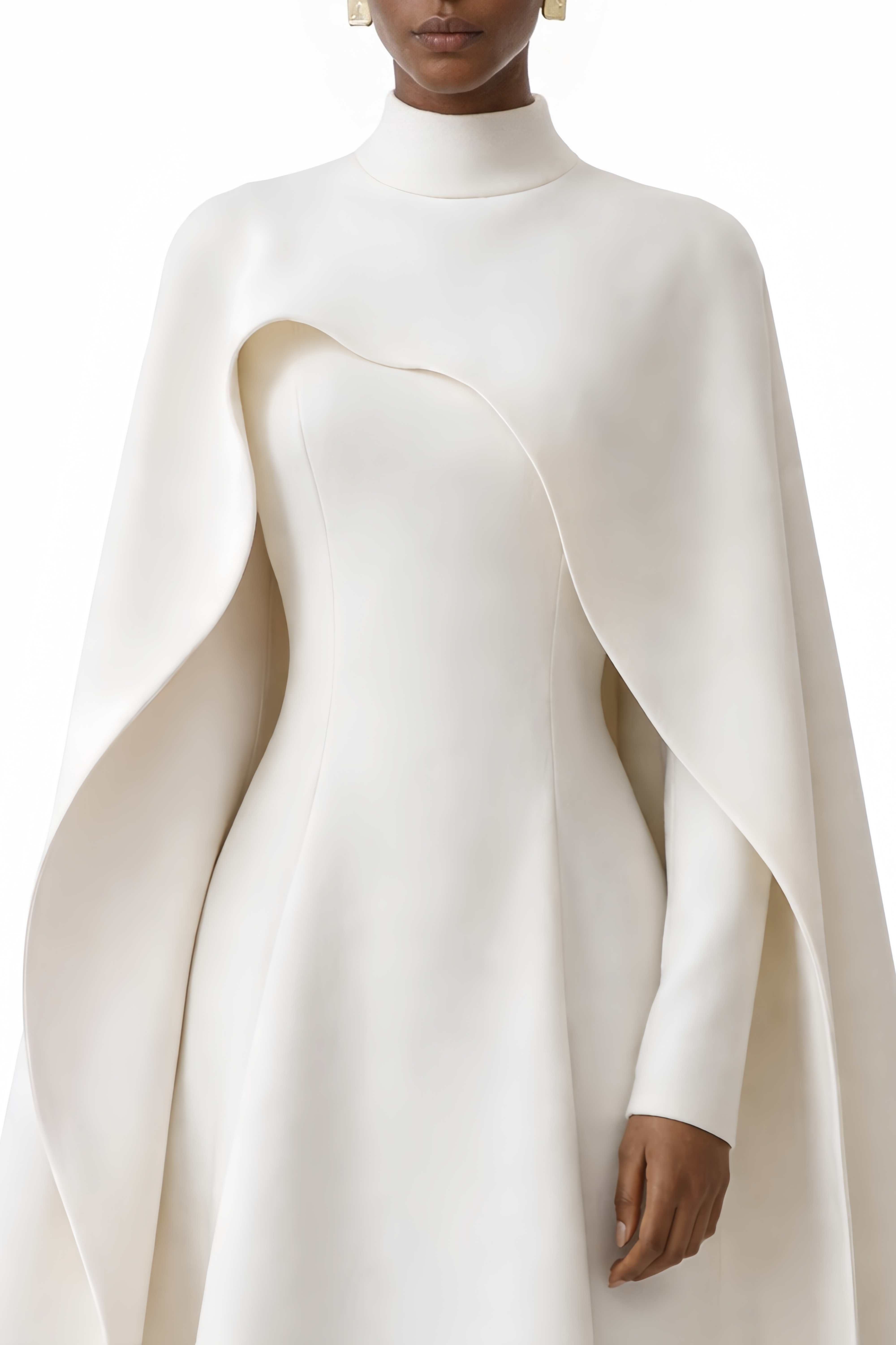 Antonina White Cape Maxi Gown with Long Sleeves
