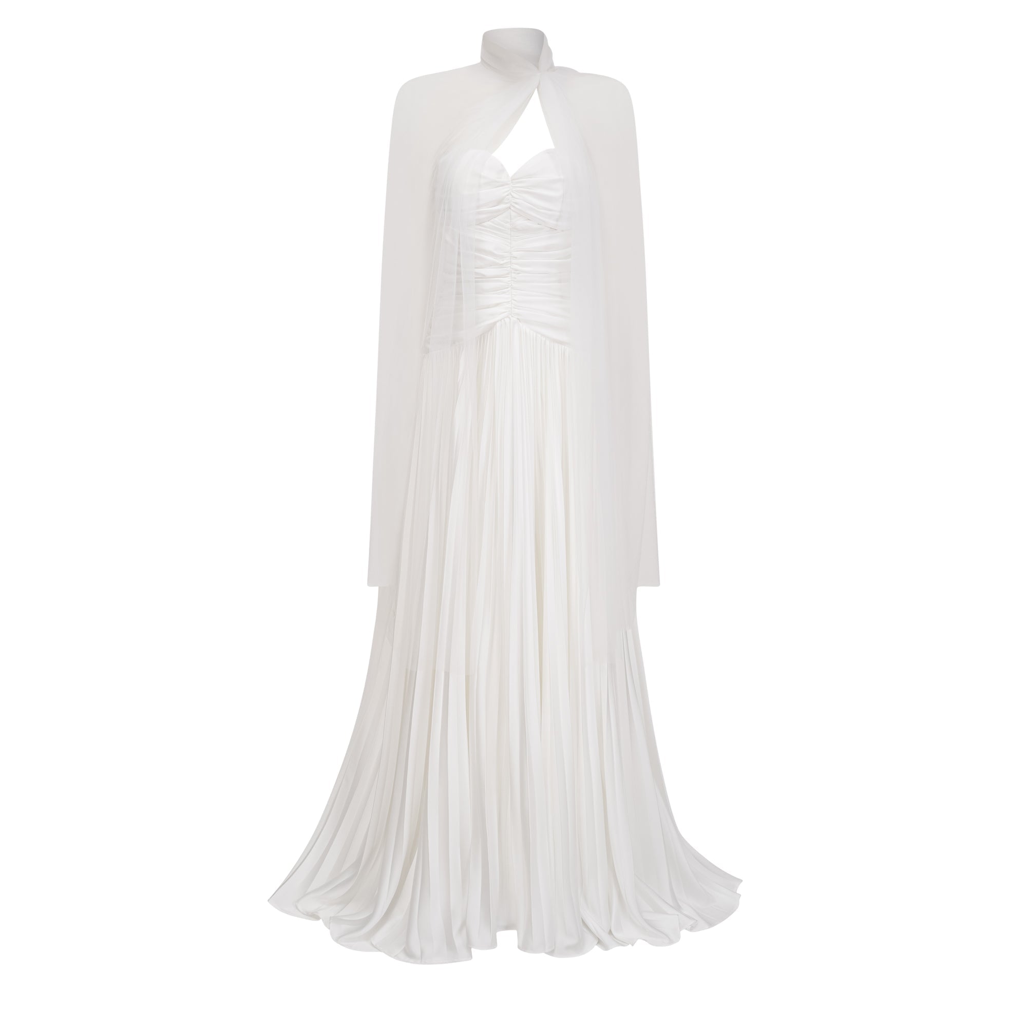 Palesa White Pleated Glossy Maxi Dress & Cape Set