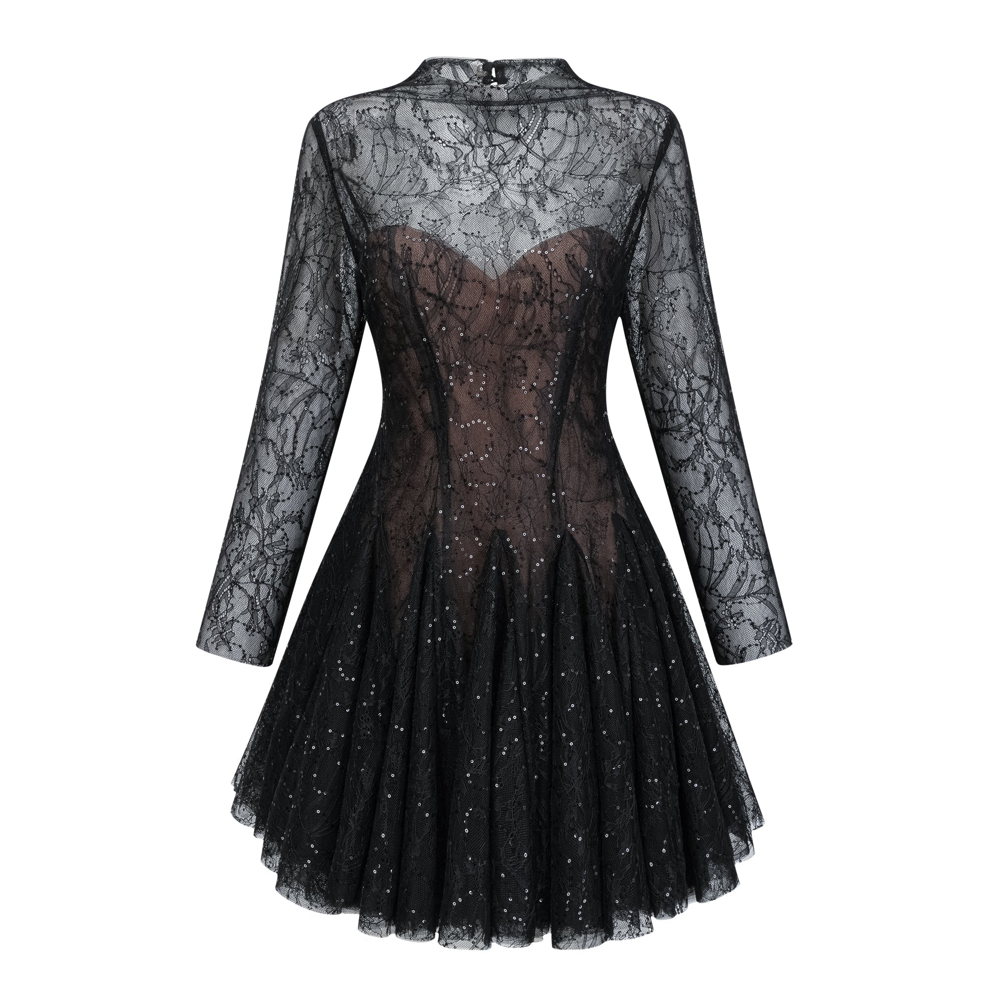 Mirabella Black Sequined Flroal Lace Mini Dress