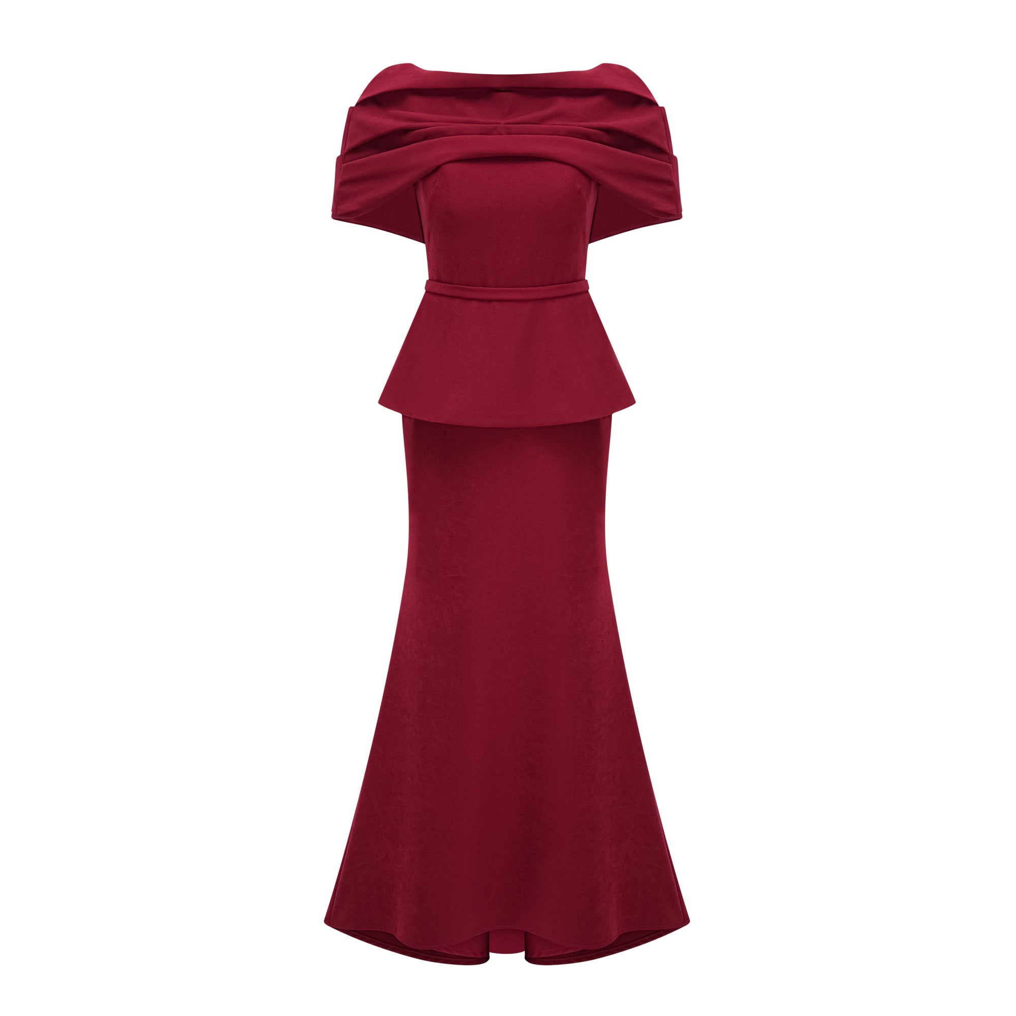 Lauren Red Ruched Shawl Detail Maxi Dress