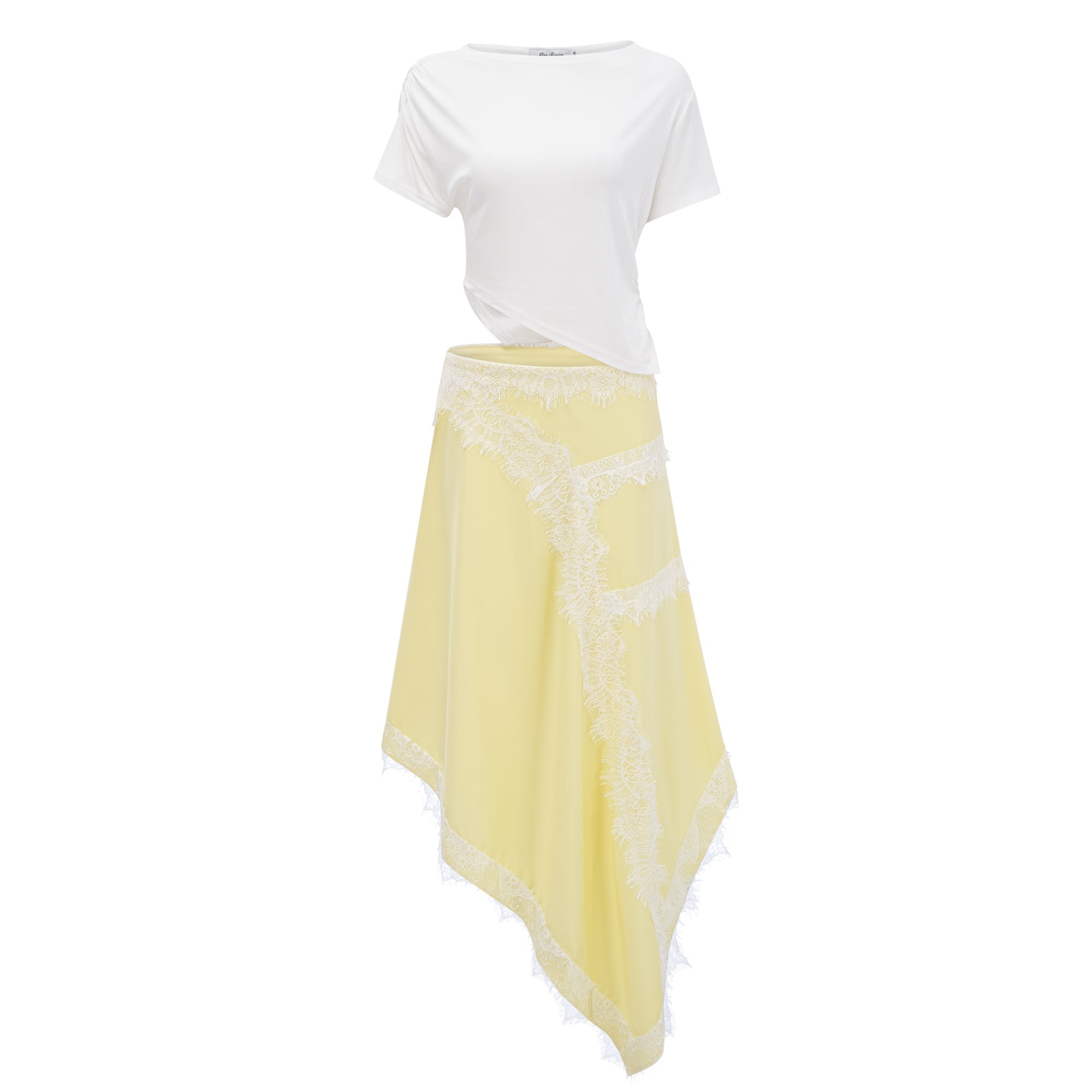 Fiamma Yellow Gathered Lace Panel Maxi Dress