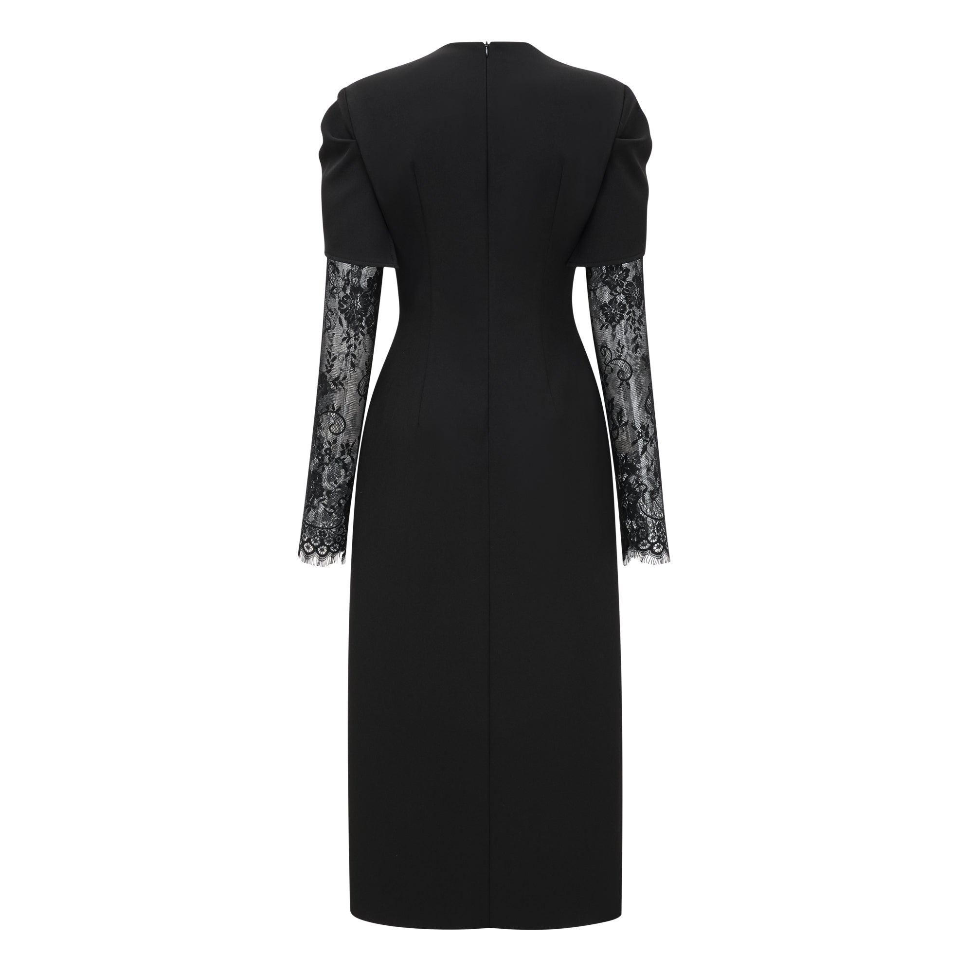 Rhea Black High Slit Lace Panel Midi Dress