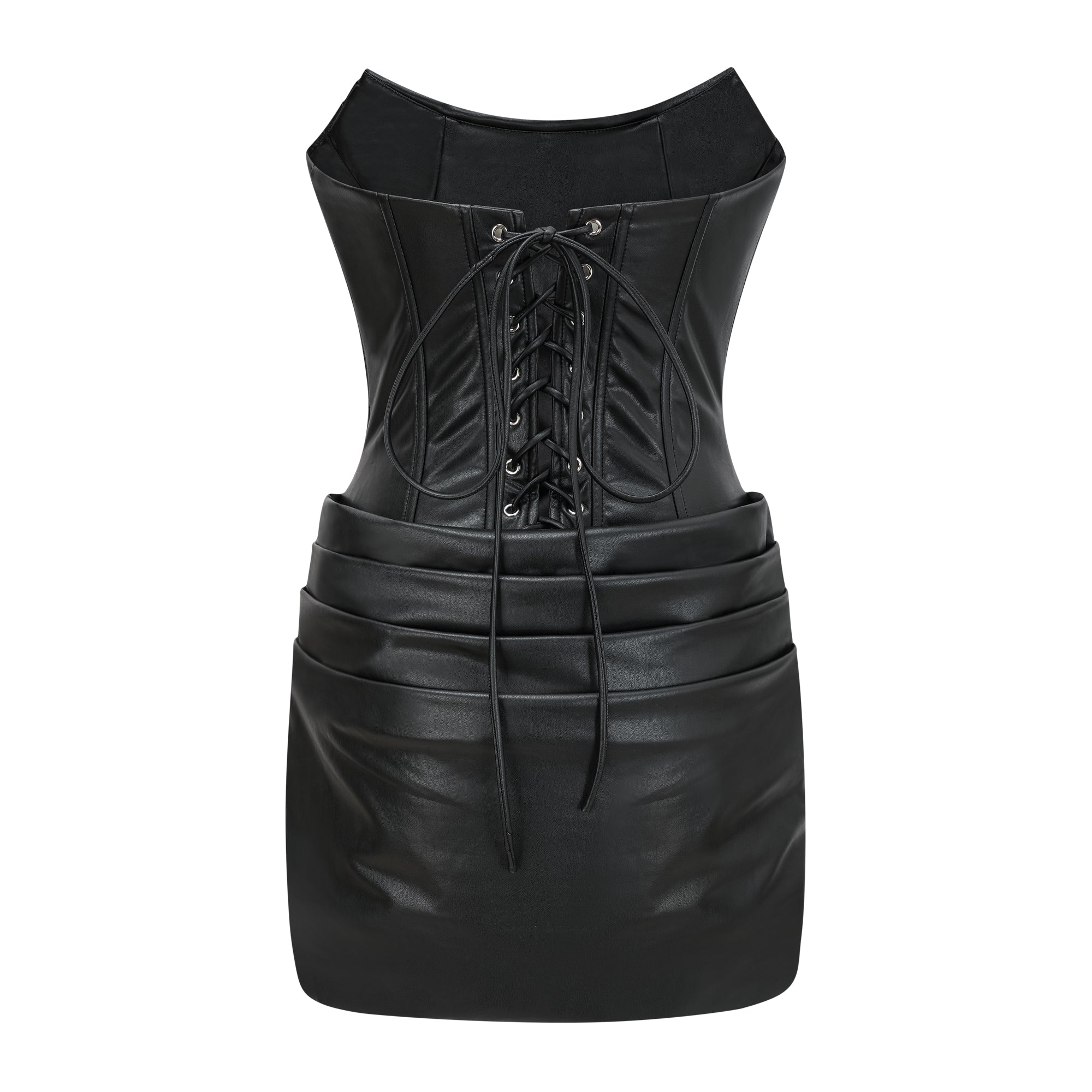 Agnes Black Ruched Leather Bodycon Mini Dress
