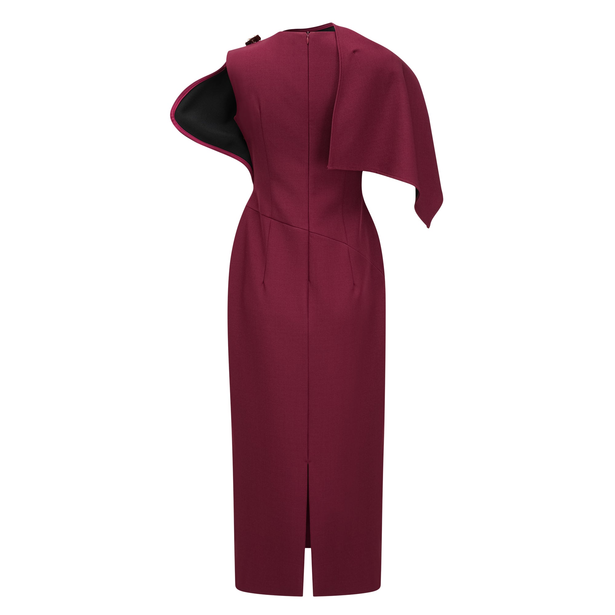 Wren Burgundy Asymmetrical Cape Maxi Dress