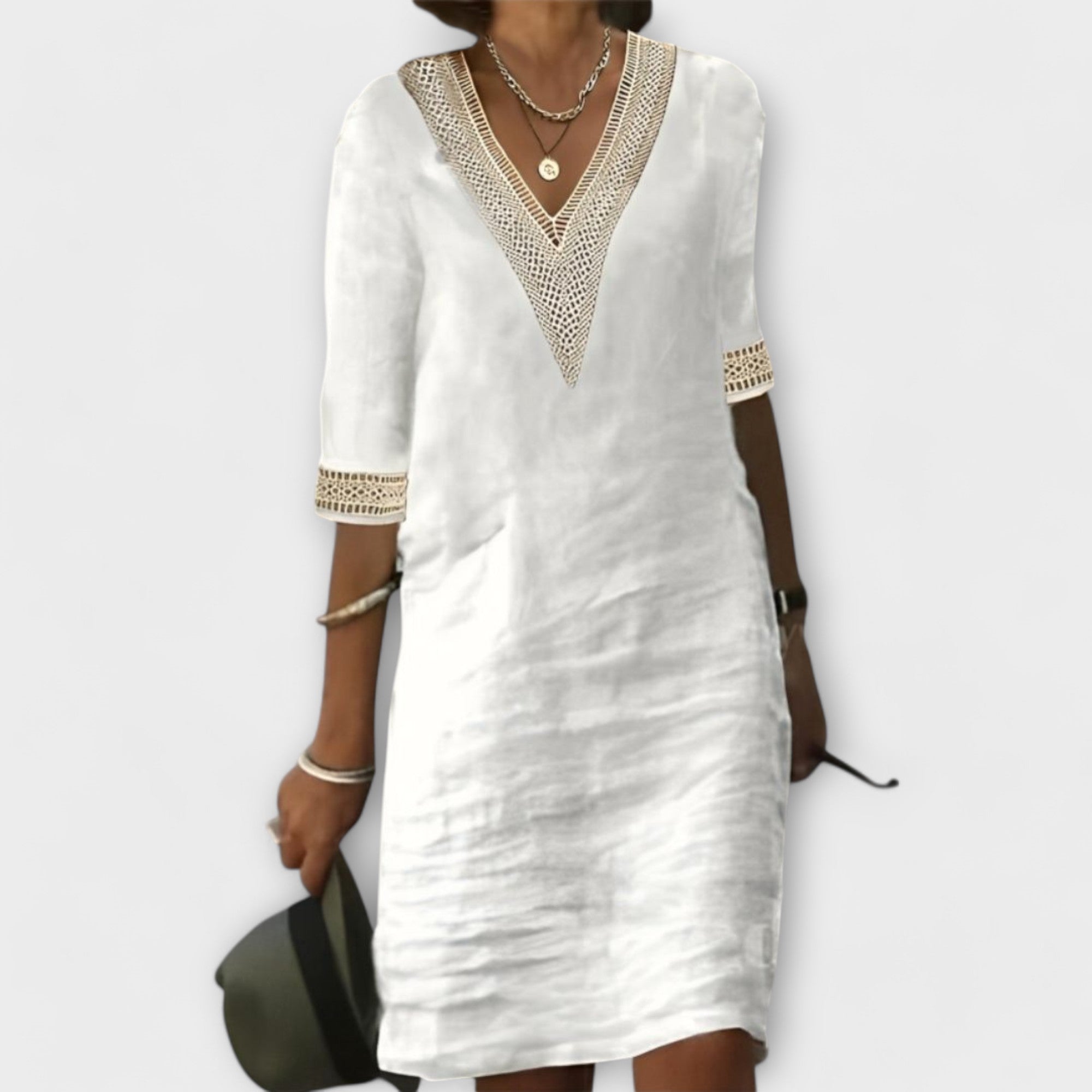 Annelis – Loose Tunic Dress with Crochet Accents
