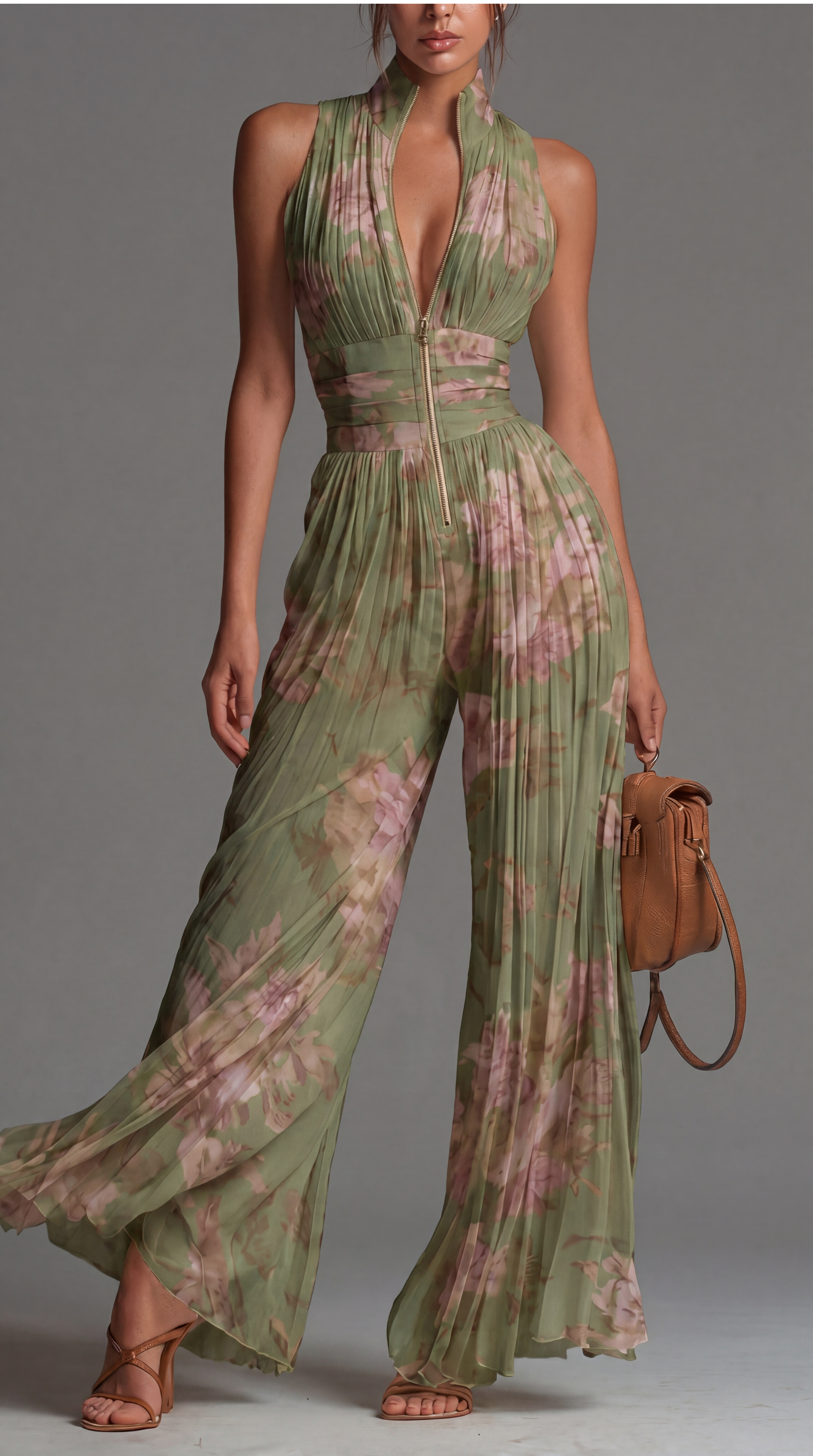 Ines Floral Pleated Chiffon Jumpsuit