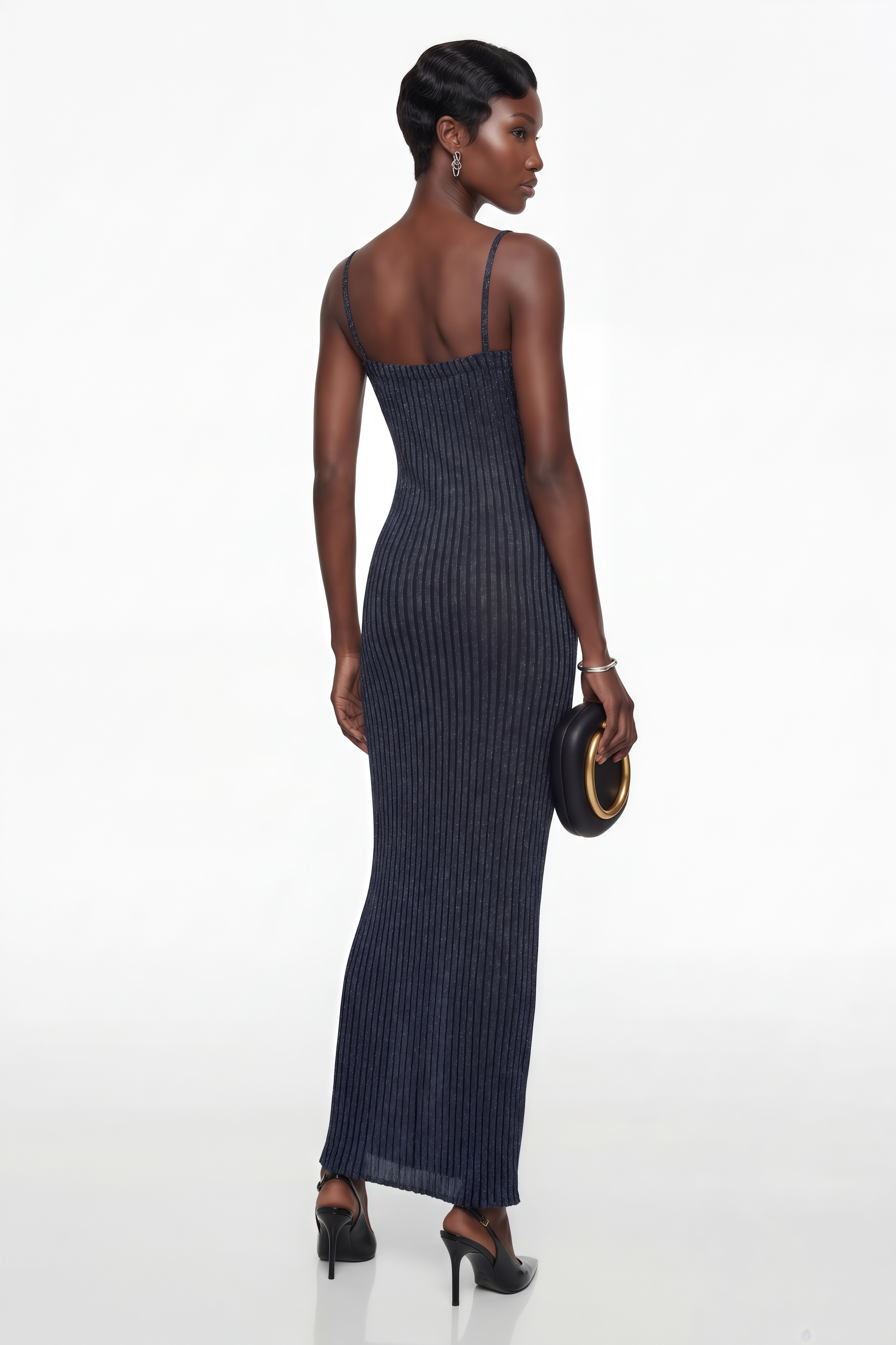 Eden Dark Blue Metallic Knit Maxi Dress