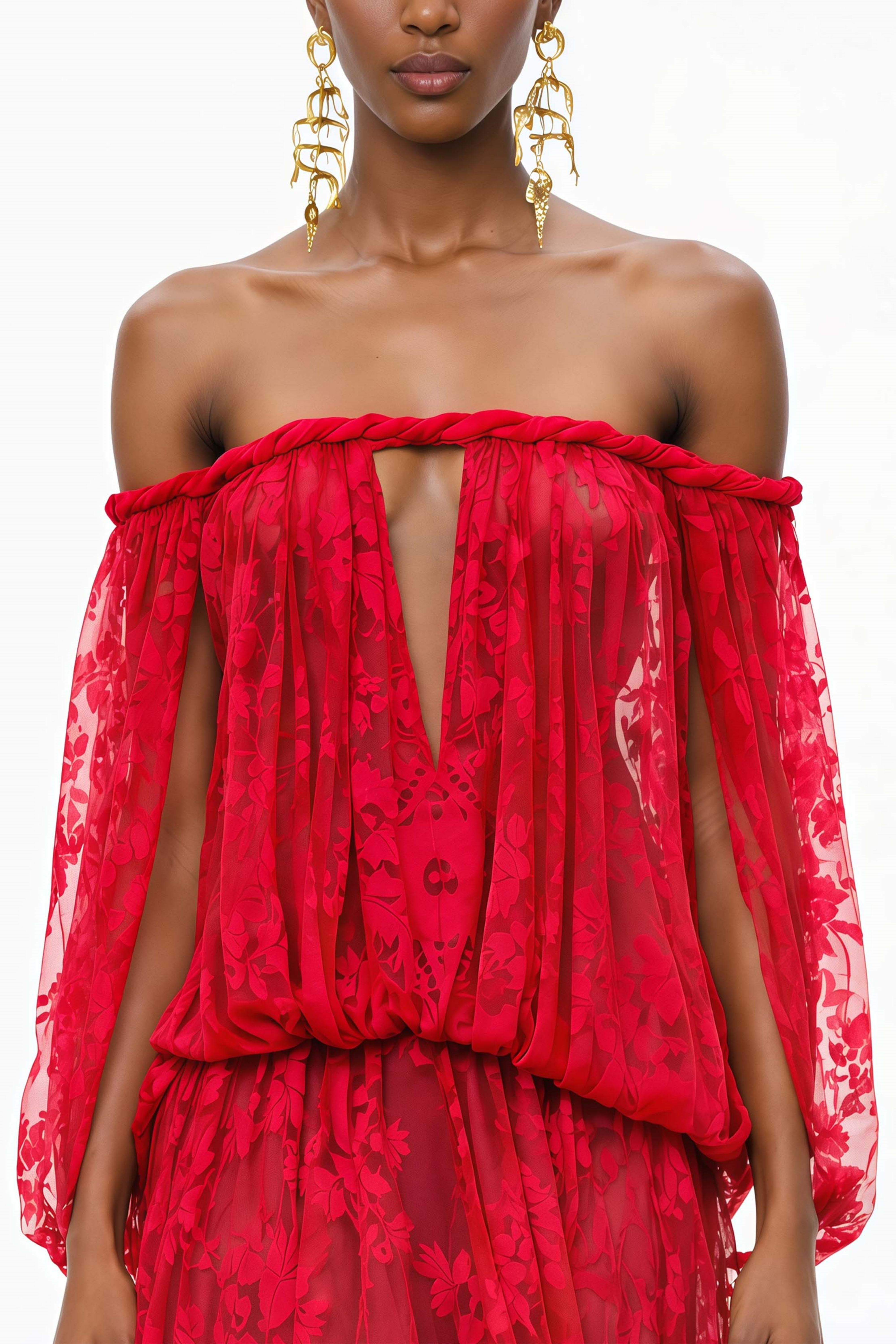 Fabienne Red Floral Appliqué Maxi Dress