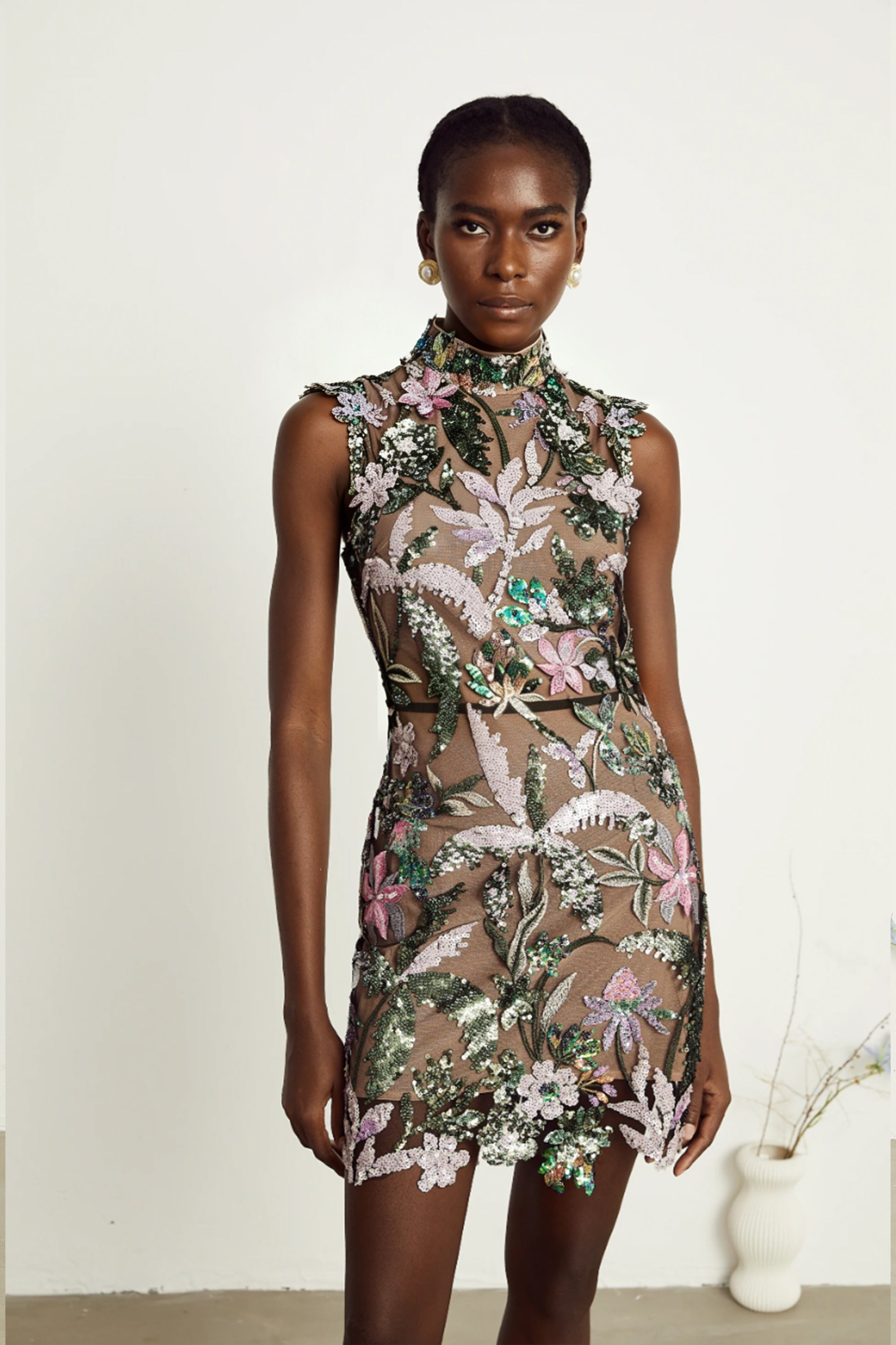 Géraldine sequin-embellished embroidered mini dress