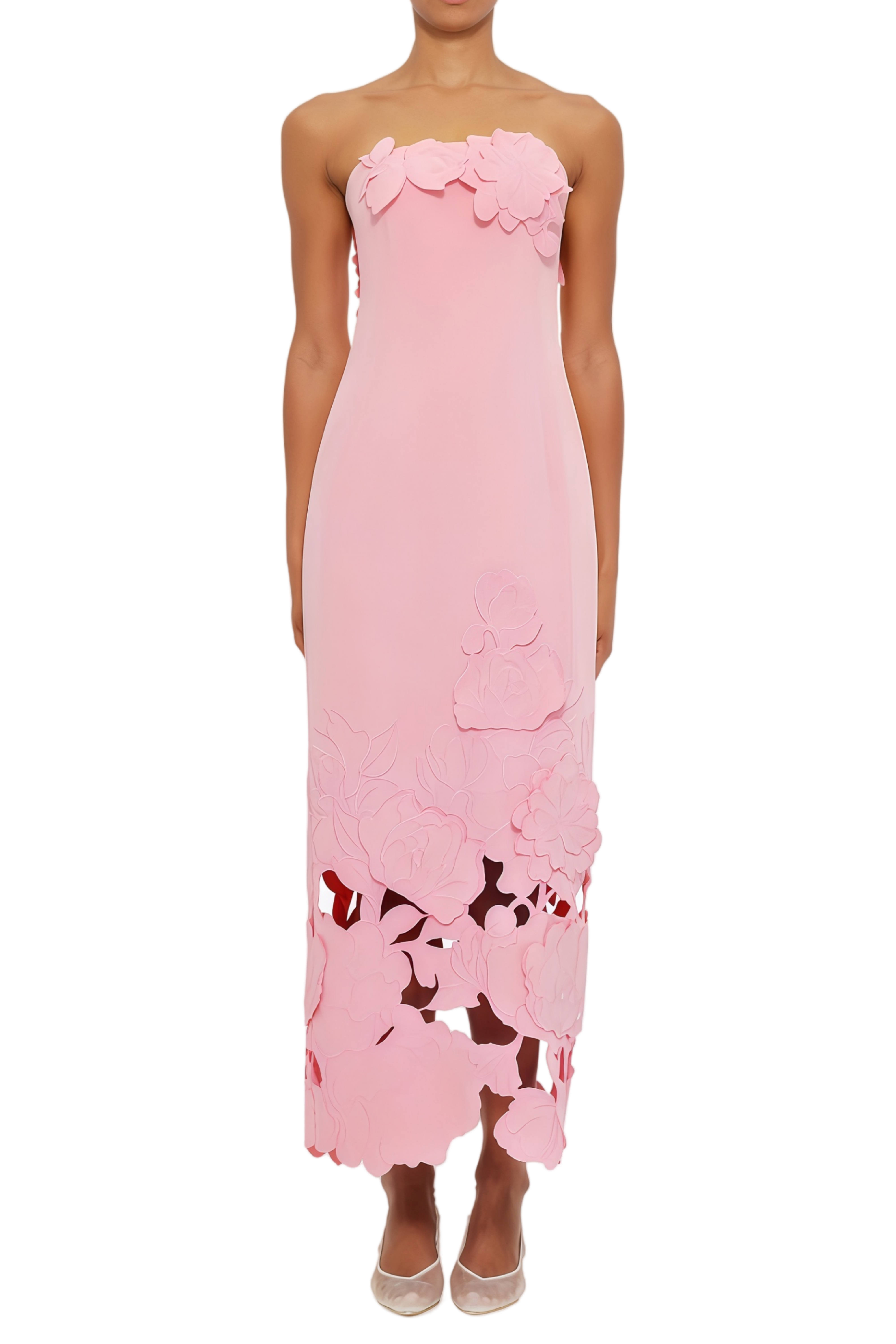 Inga Pink Strapless Floral Embroidered Maxi Dress