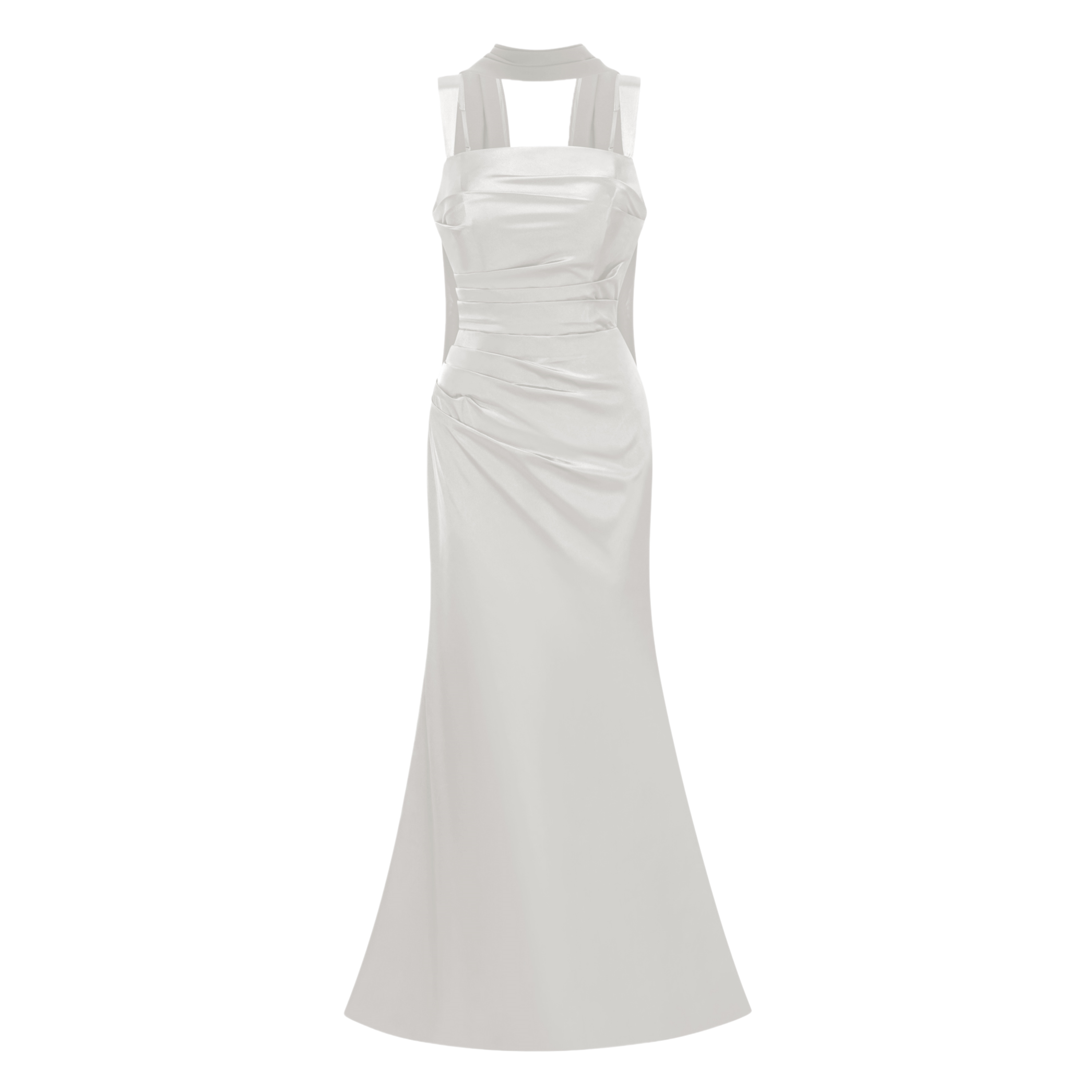 Inmaculada White Ruched Satin Maxi Dress (Without Gloves)
