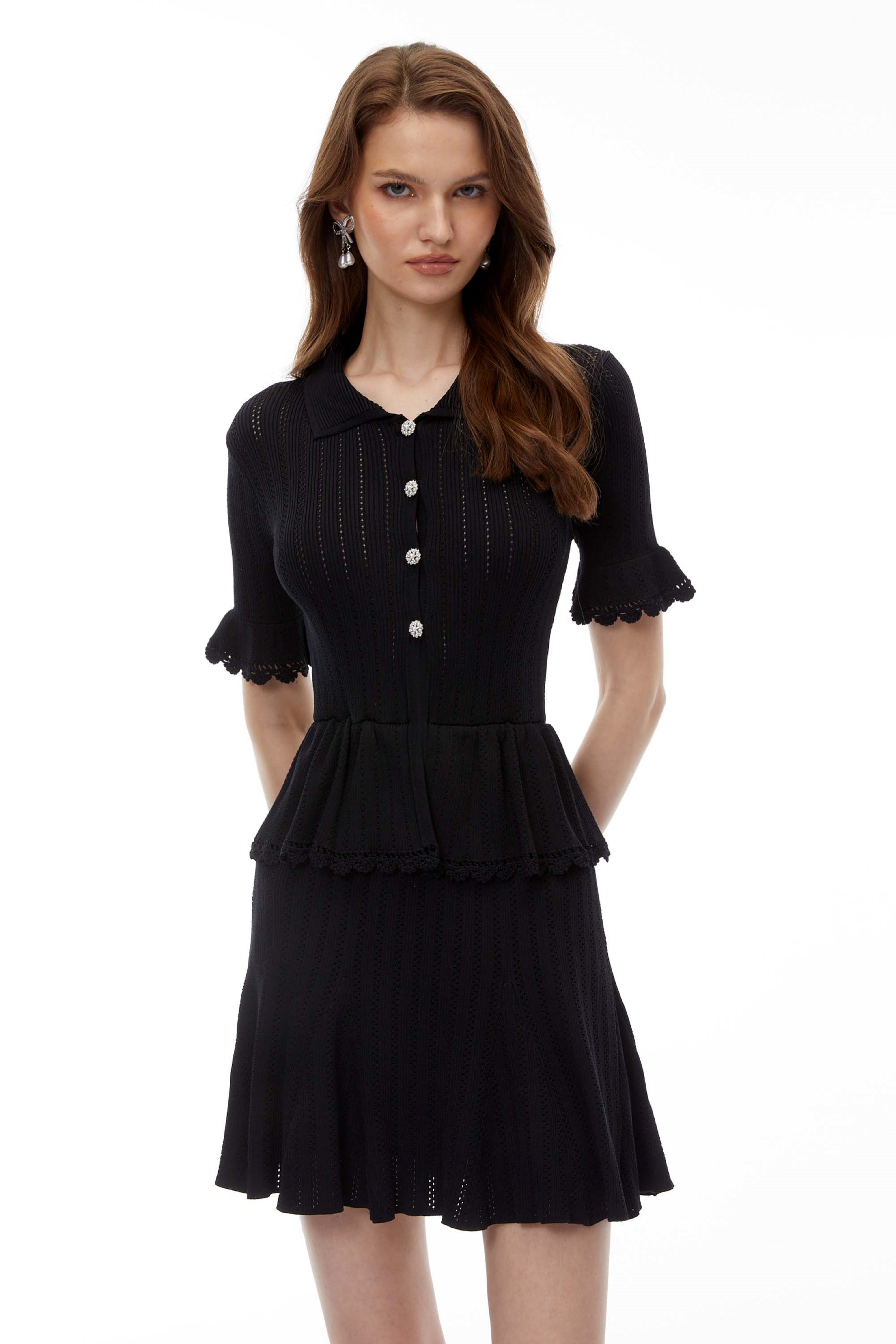 Jocasta Black Stretch Knit Lace Mini Dress