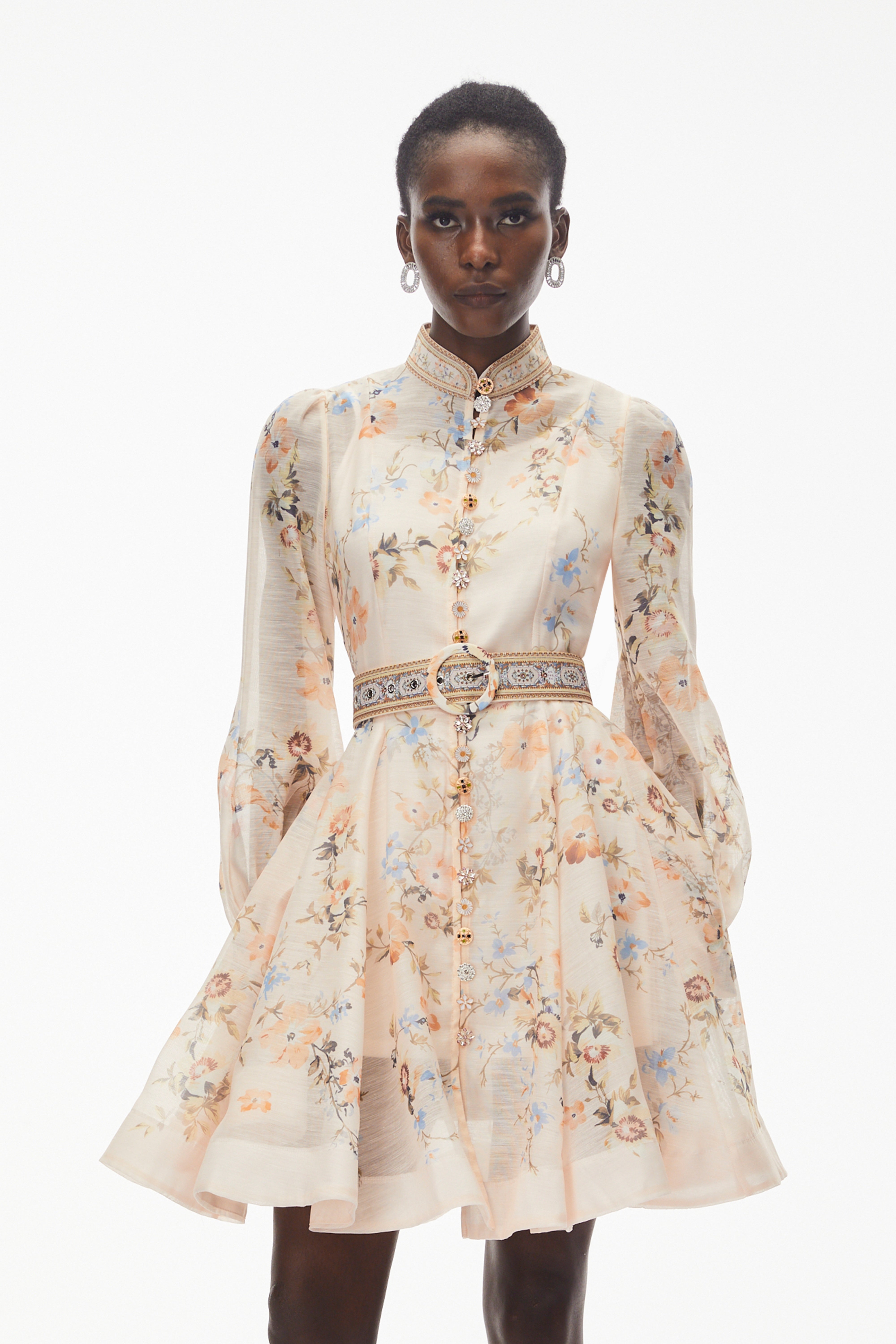 Jochebed Cream Floral Print Mini Dress