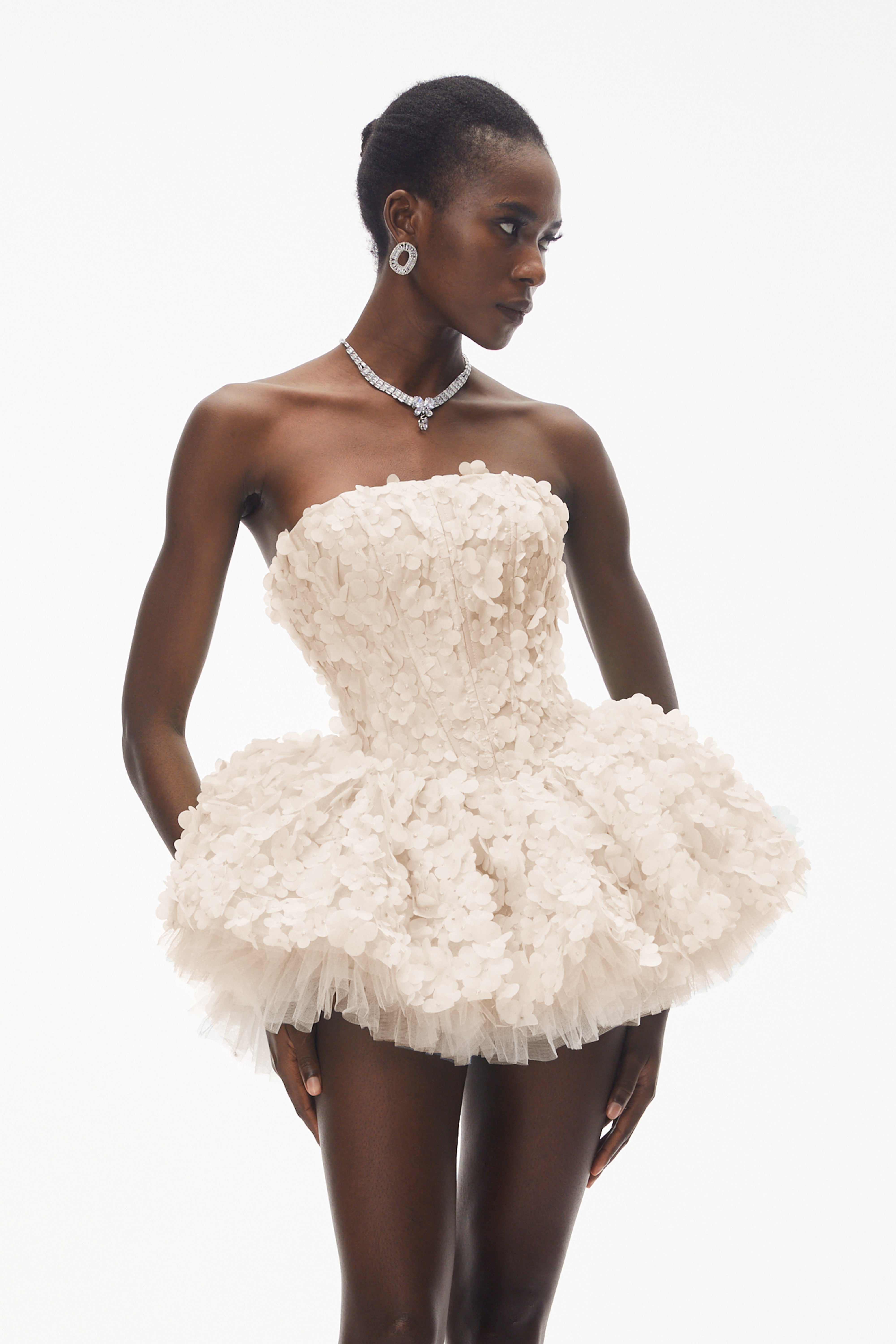 June Cream 3D Petal Puff Mini Dress