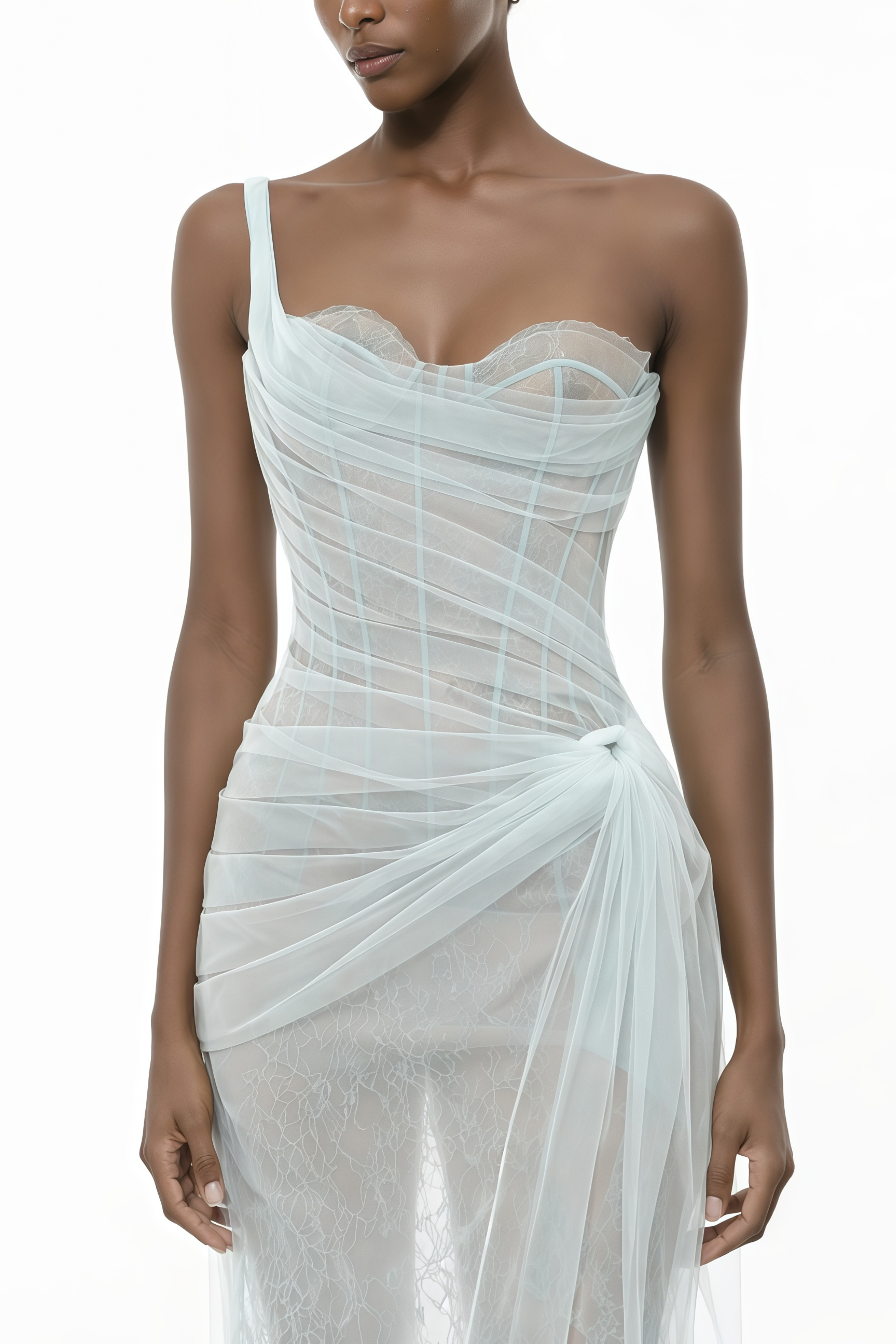 Juno Blue Pleated Mesh Midi Dress