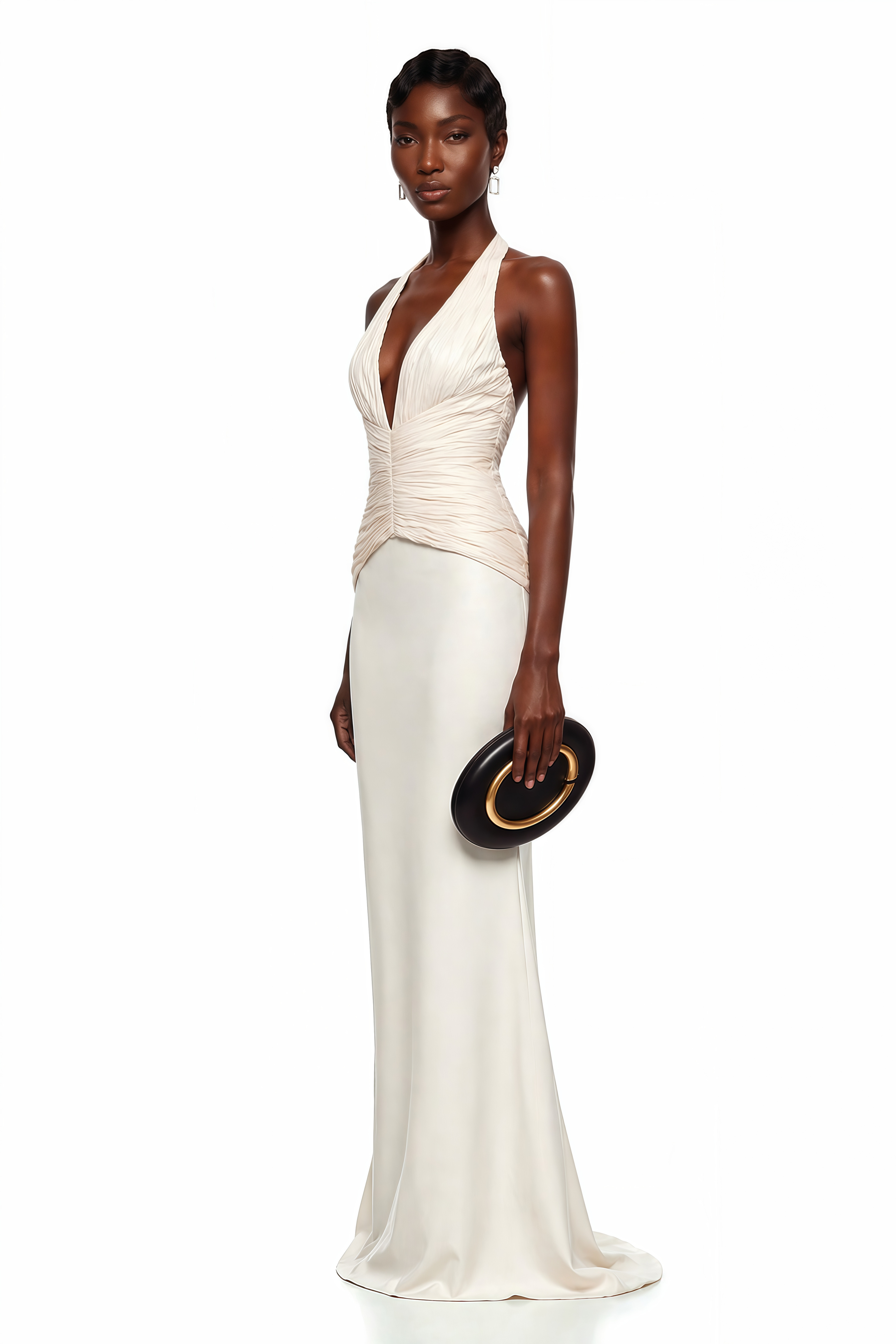 Maren Ivory Halterneck Ruched Top & Skirt Set