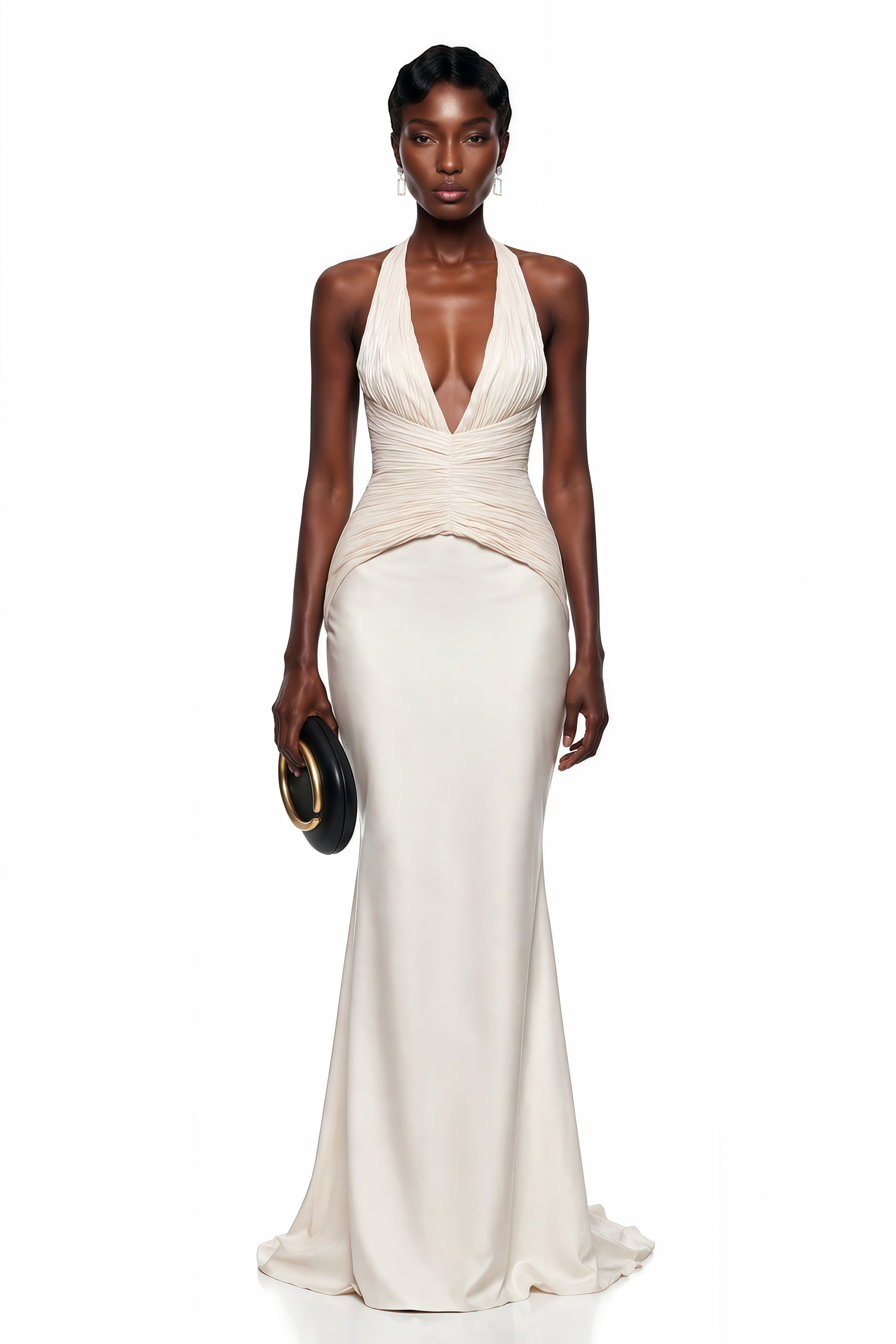 Maren Ivory Halterneck Ruched Top & Skirt Set