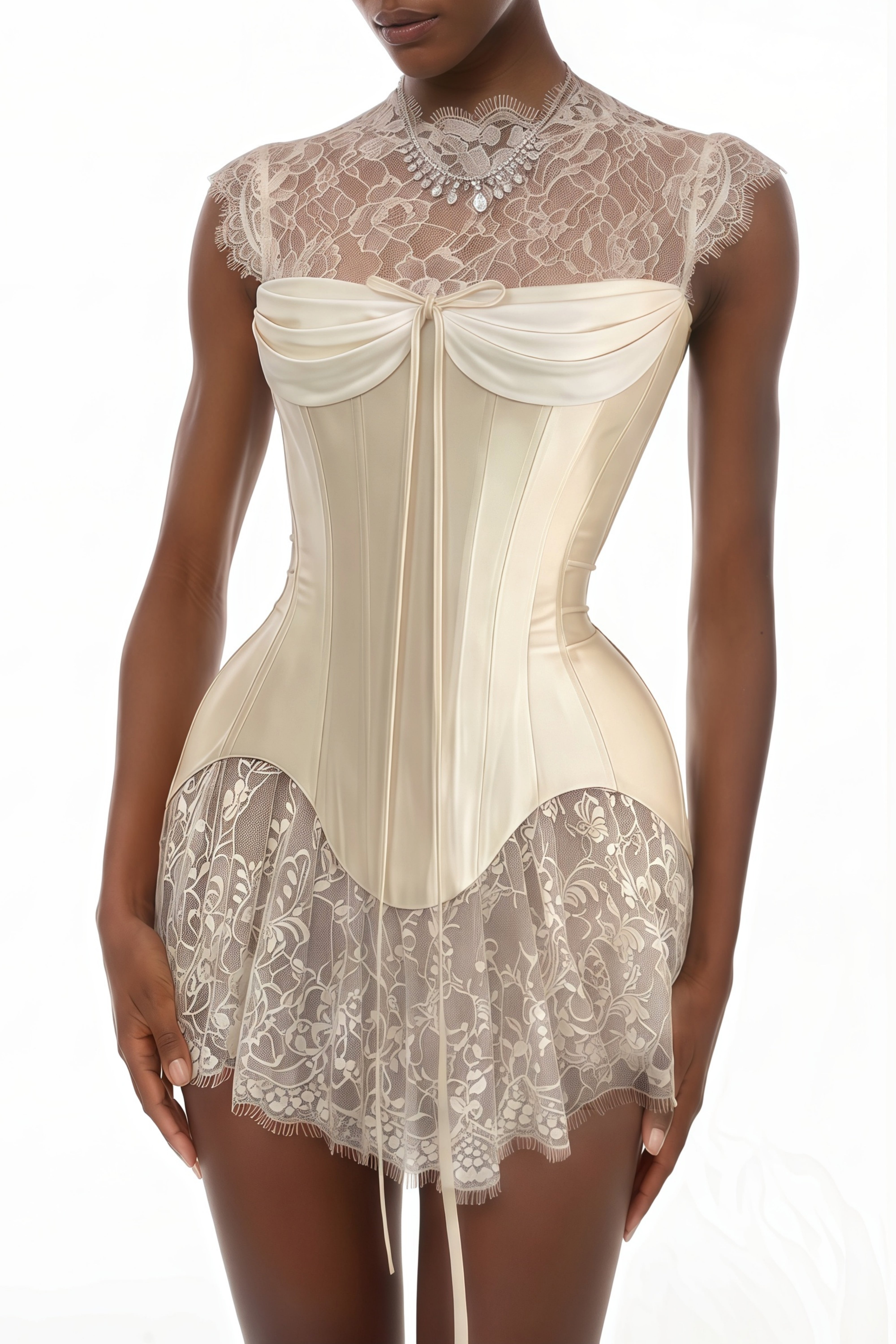 Michalina White Lace Convertible Gown with Detachable Skirt