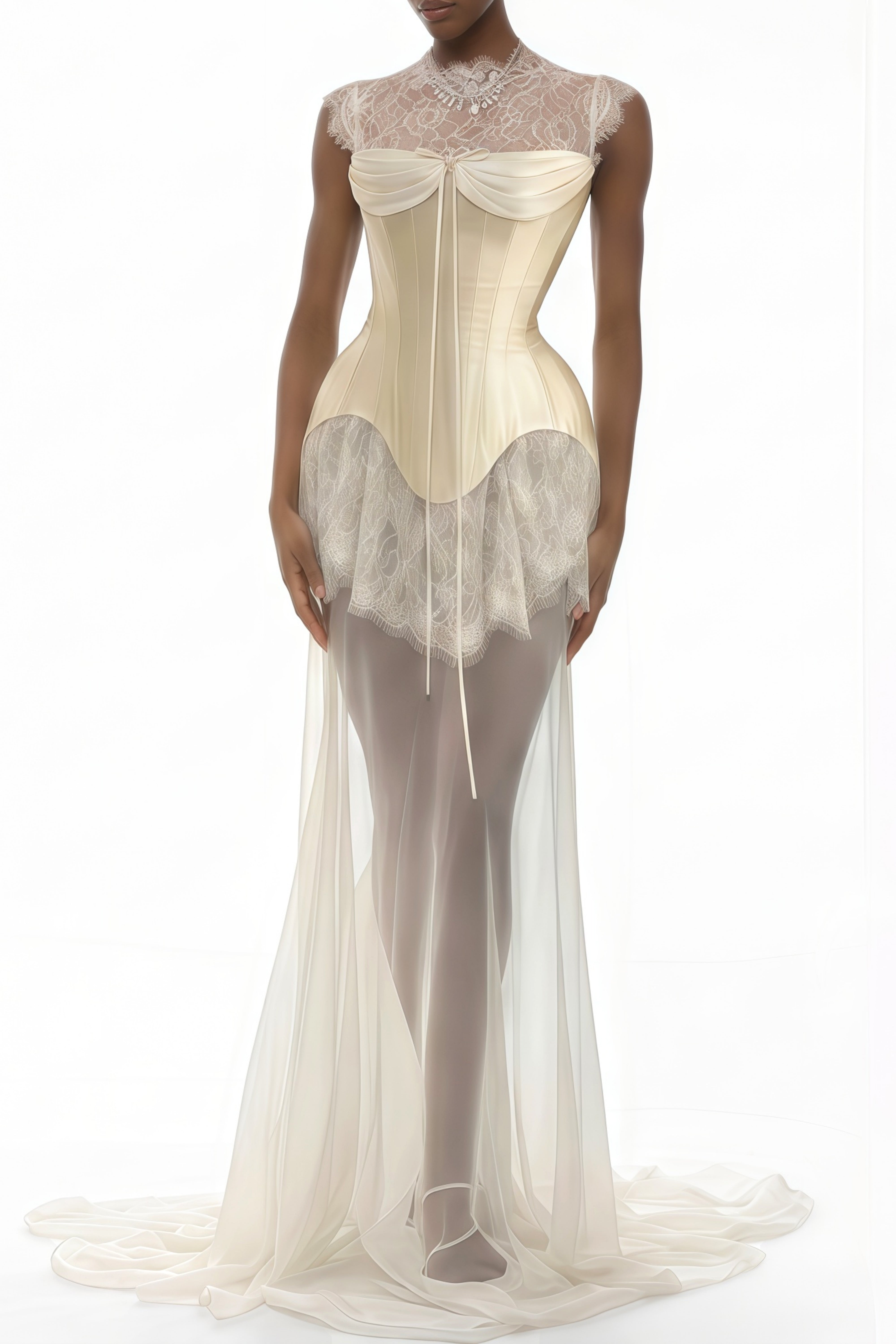 Michalina White Lace Convertible Gown with Detachable Skirt