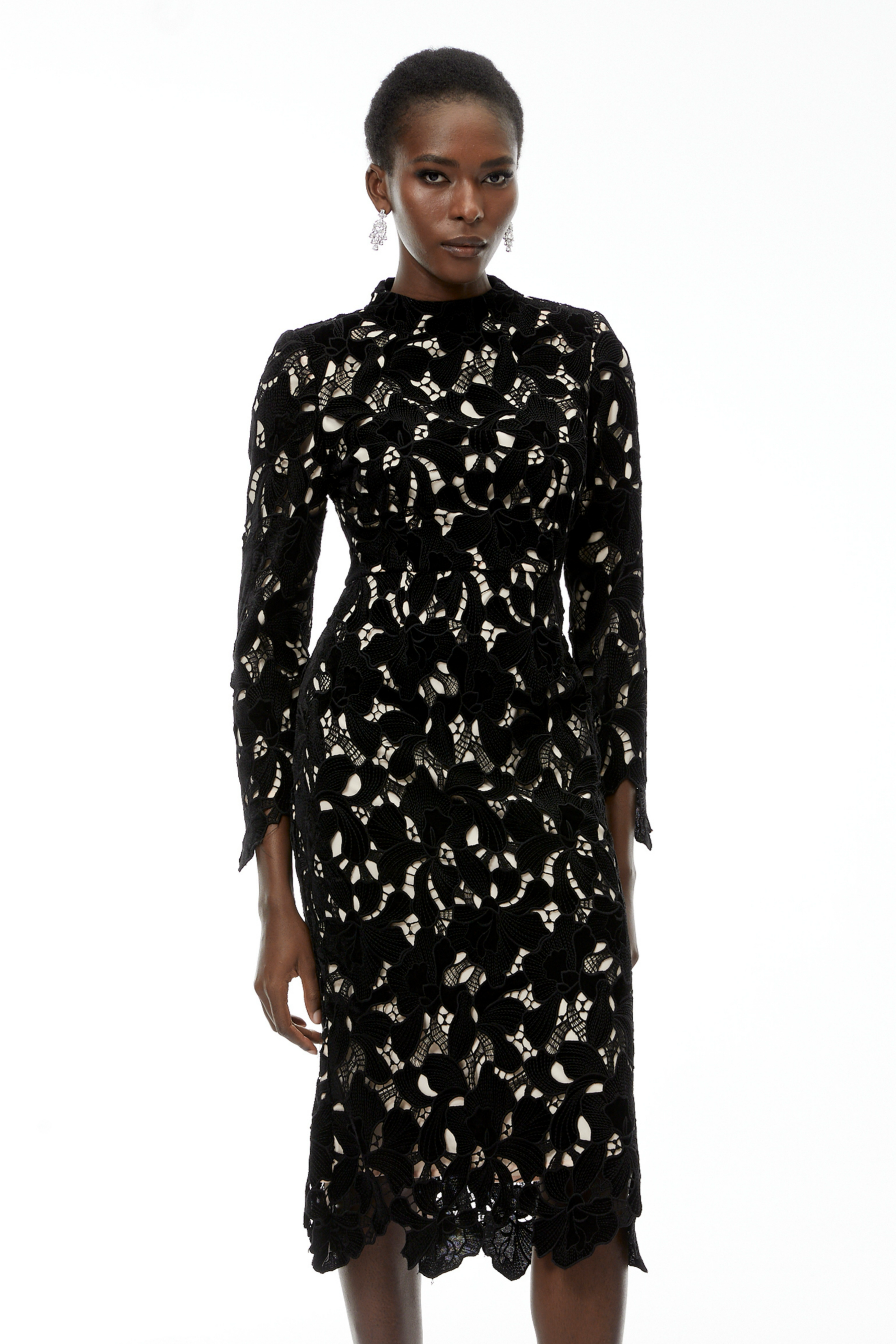 Hafdis Black Floral Embroidered Midi Dress