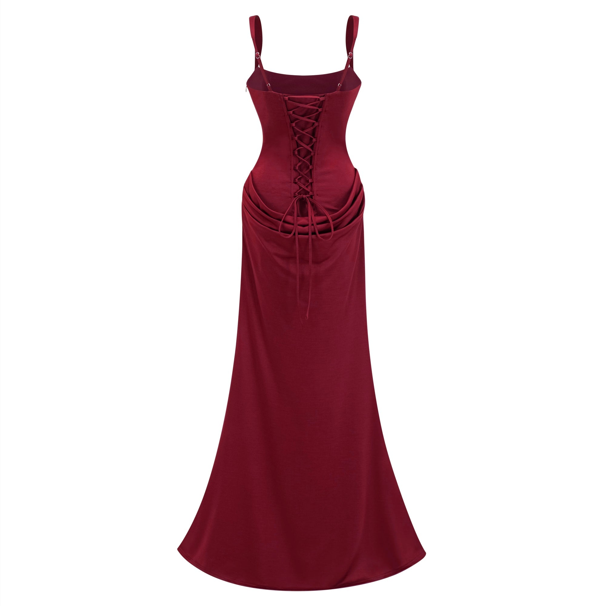 Paulette Red Ruched Corset Maxi Dress
