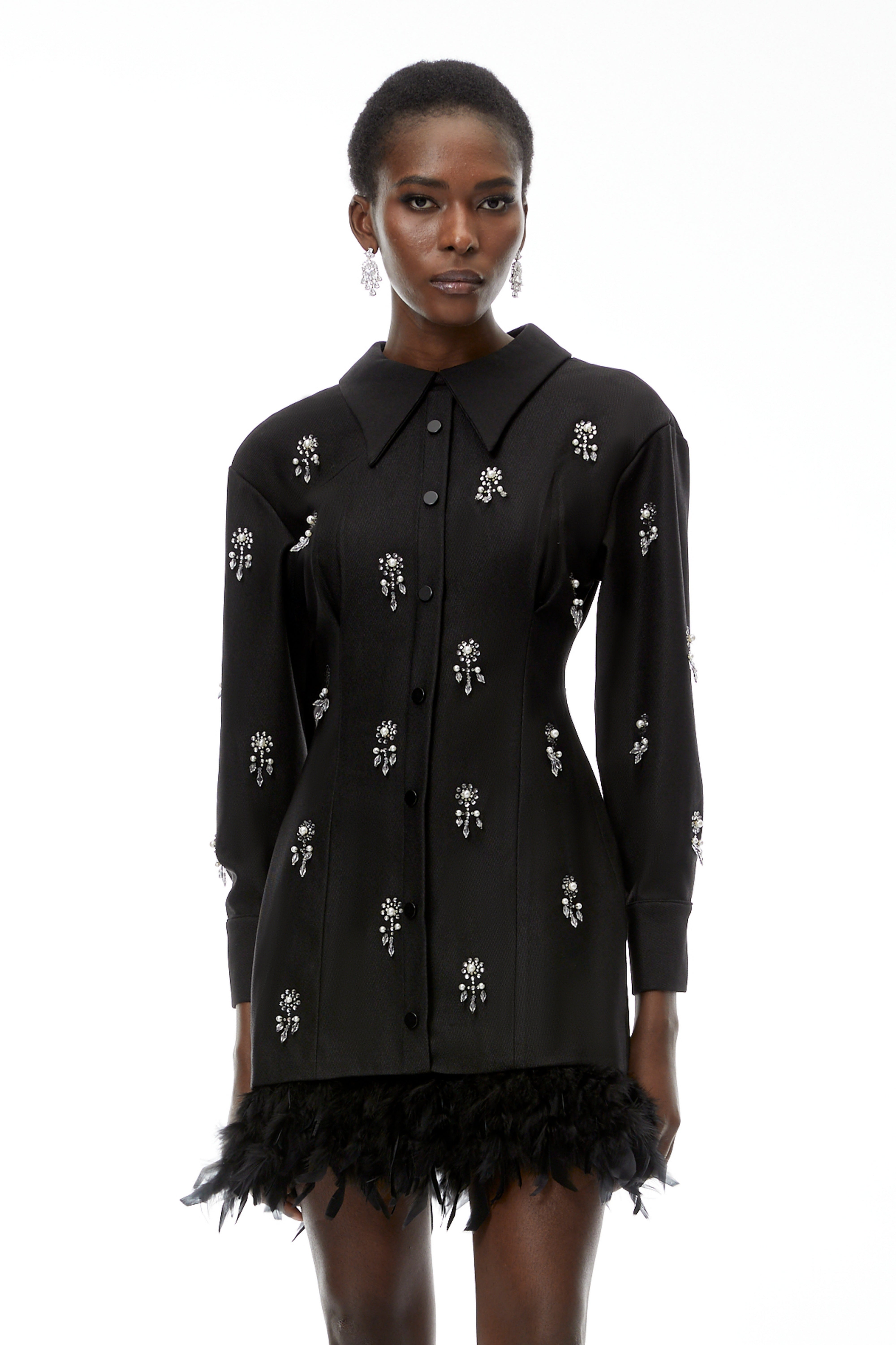Penelope Black Floral Embellished Mini Dress
