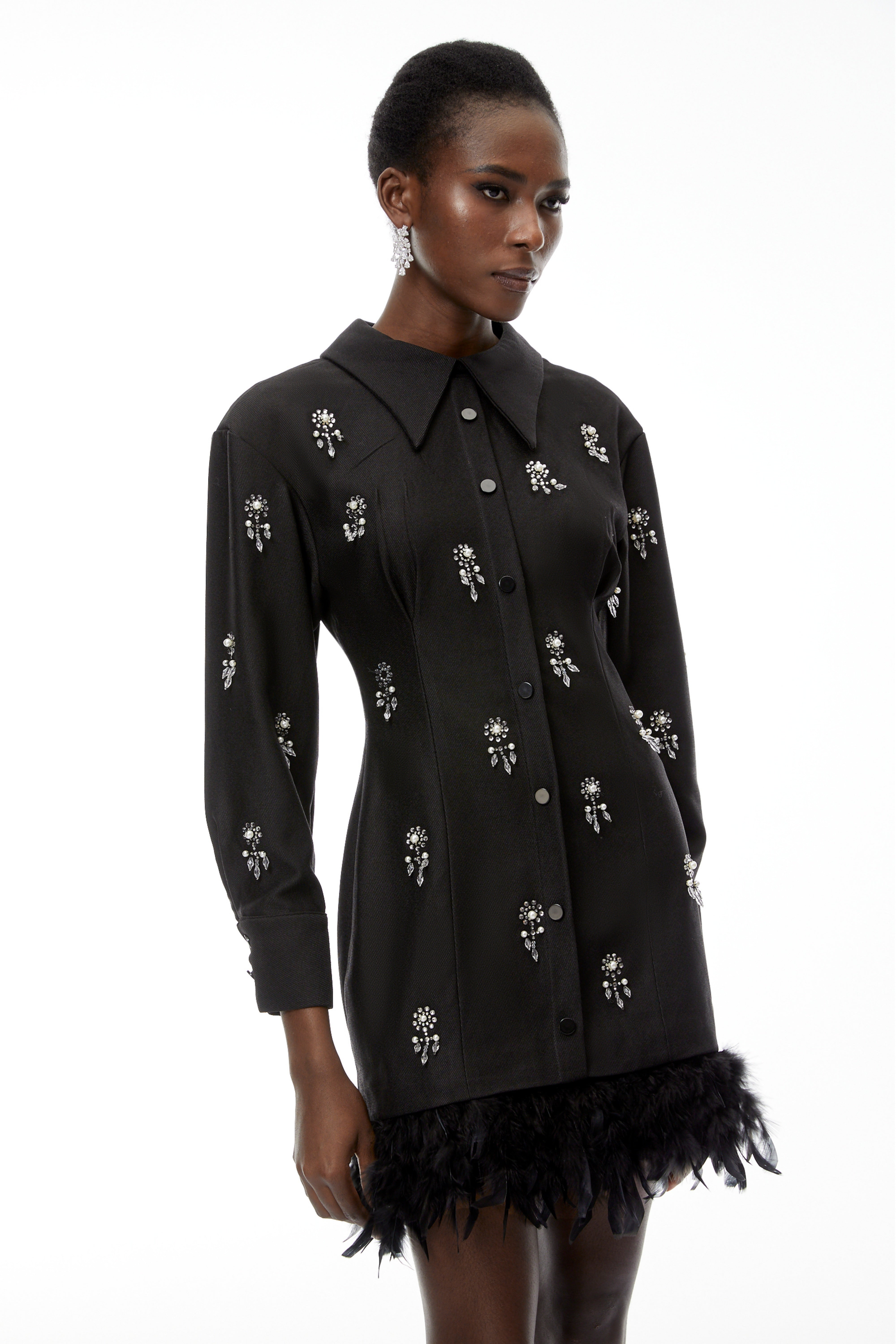Penelope Black Floral Embellished Mini Dress