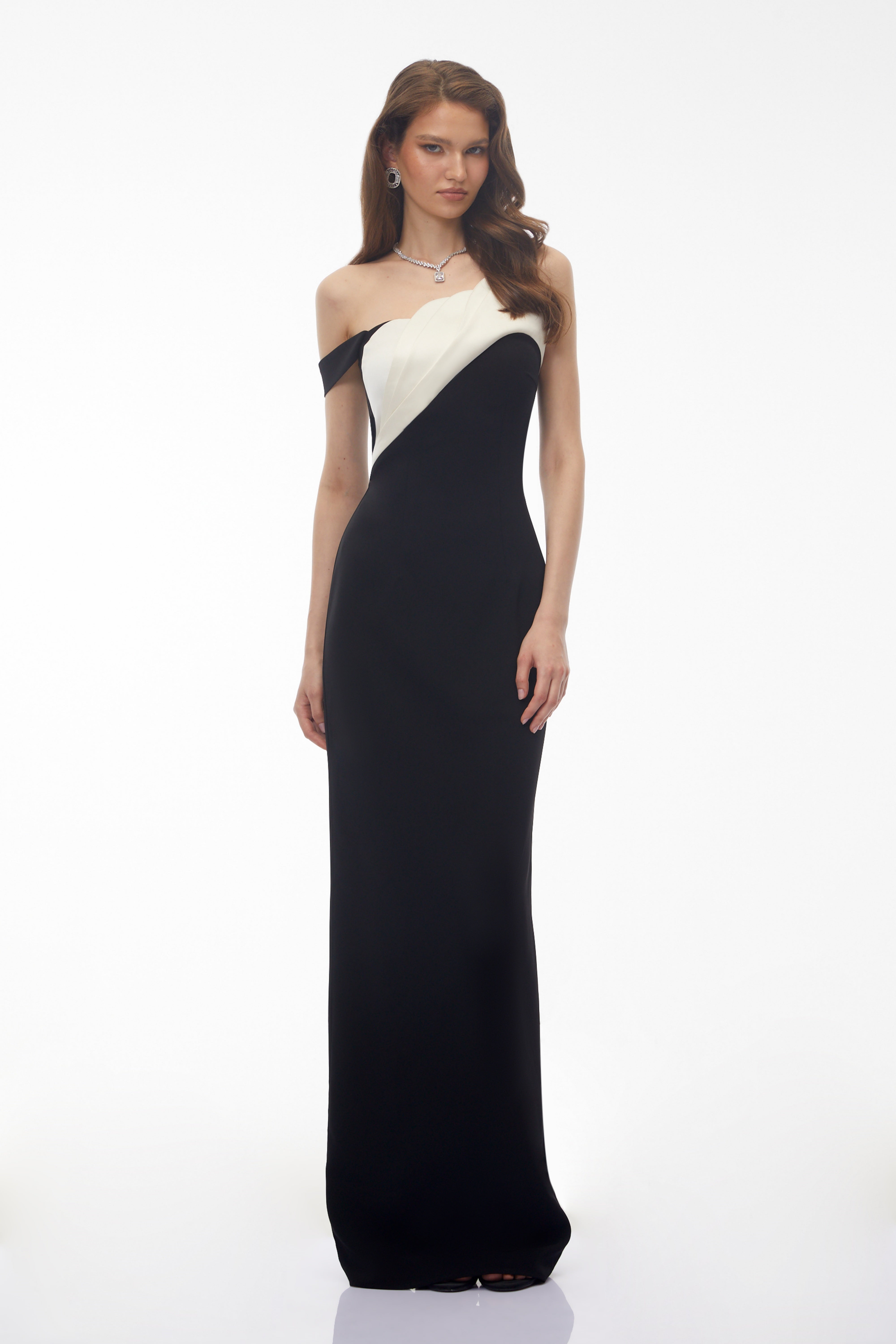 Priscila Black One Shoulder Color Block Maxi Dress