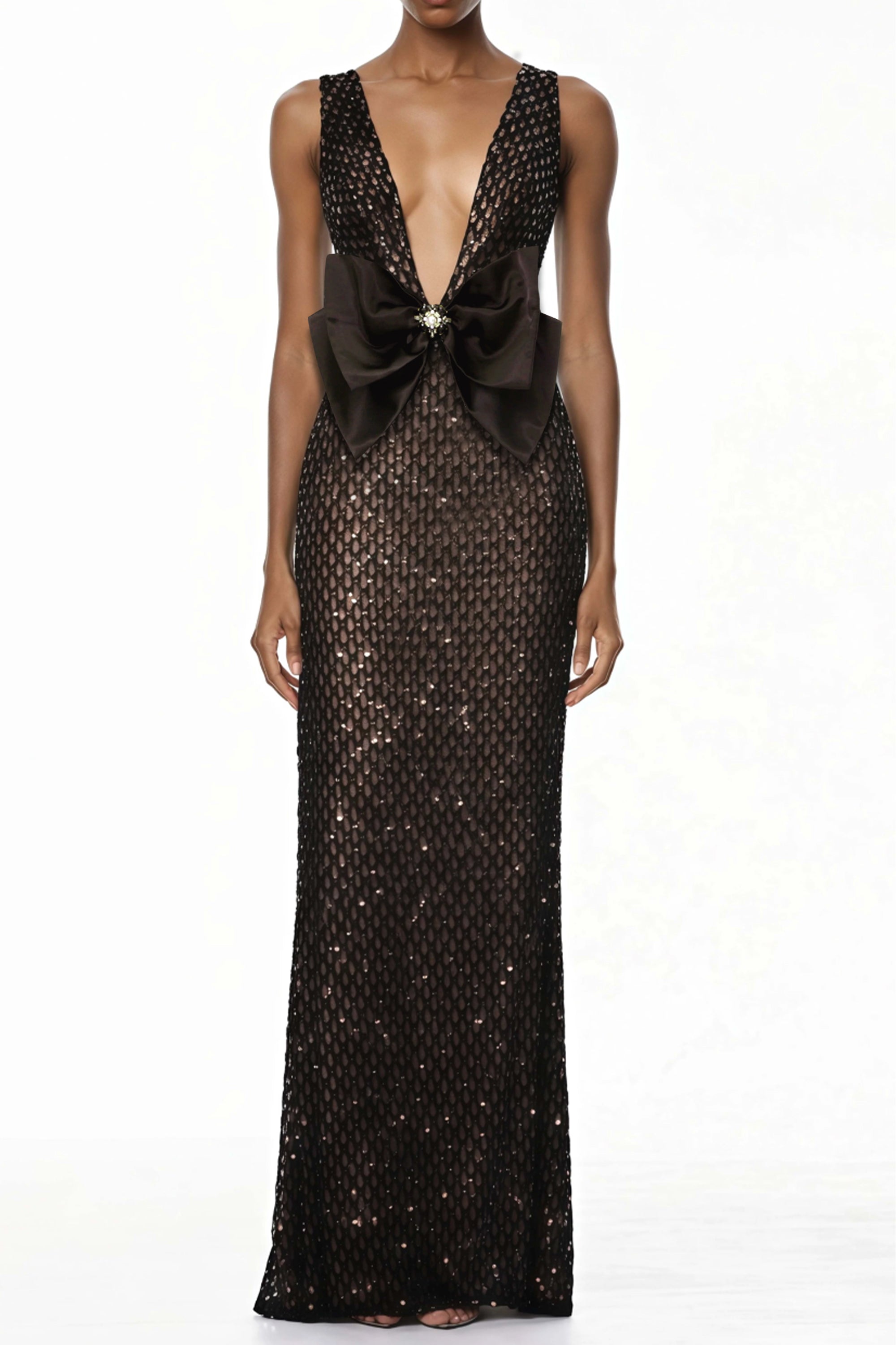 Raelynn Black Deep V-Neck Bodycon Maxi Dress